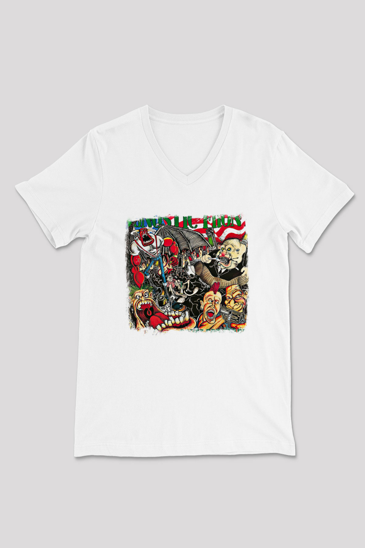 Agnostic Front Baskılı Unisex Beyaz V Yaka Tişört