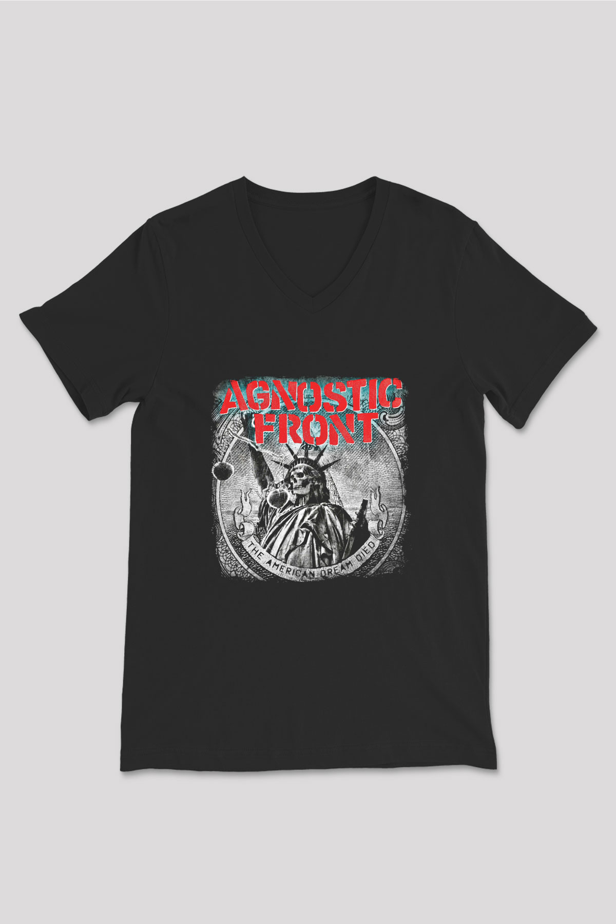 Agnostic Front Baskılı Unisex Siyah V Yaka Tişört