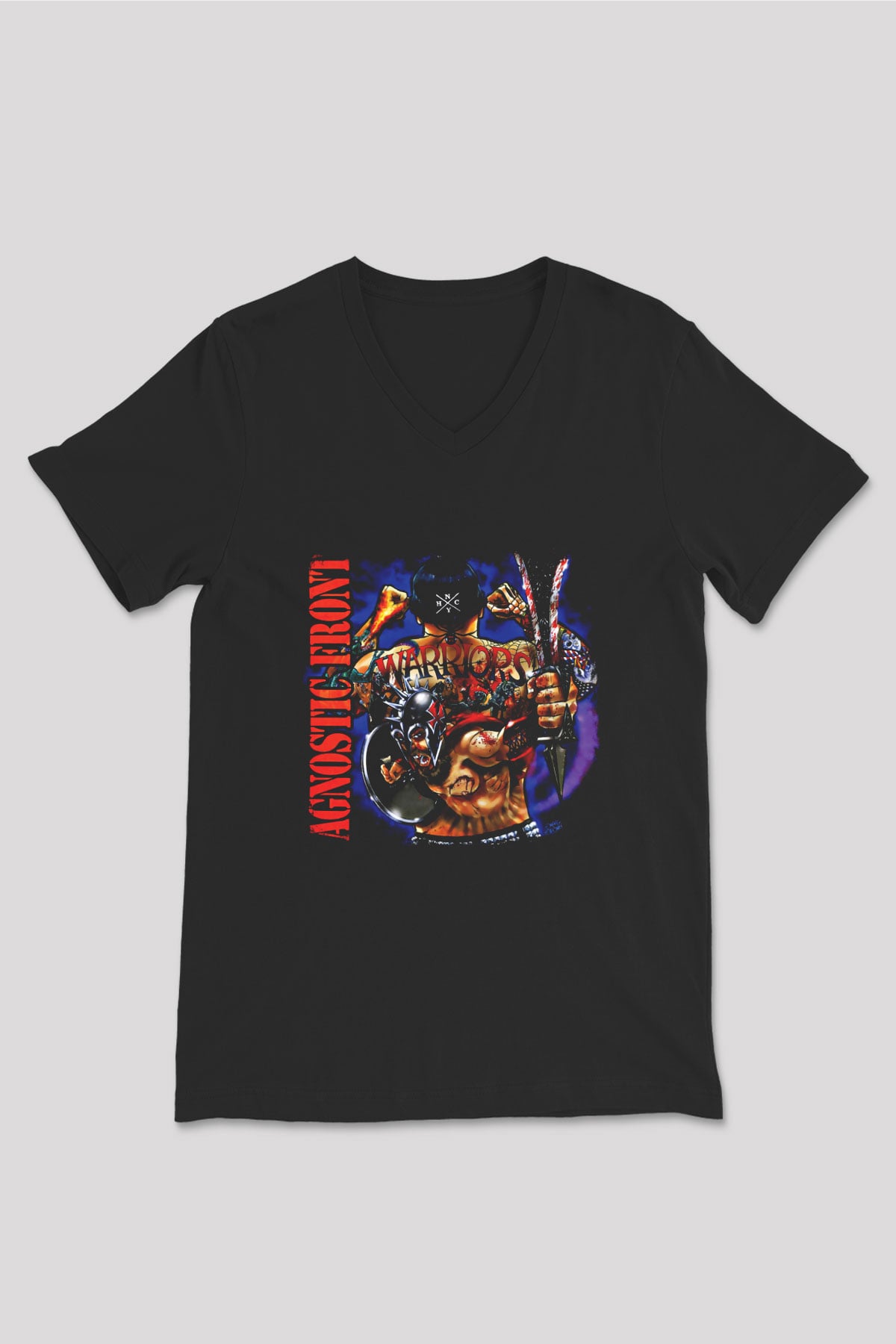 Agnostic Front Baskılı Unisex Siyah V Yaka Tişört