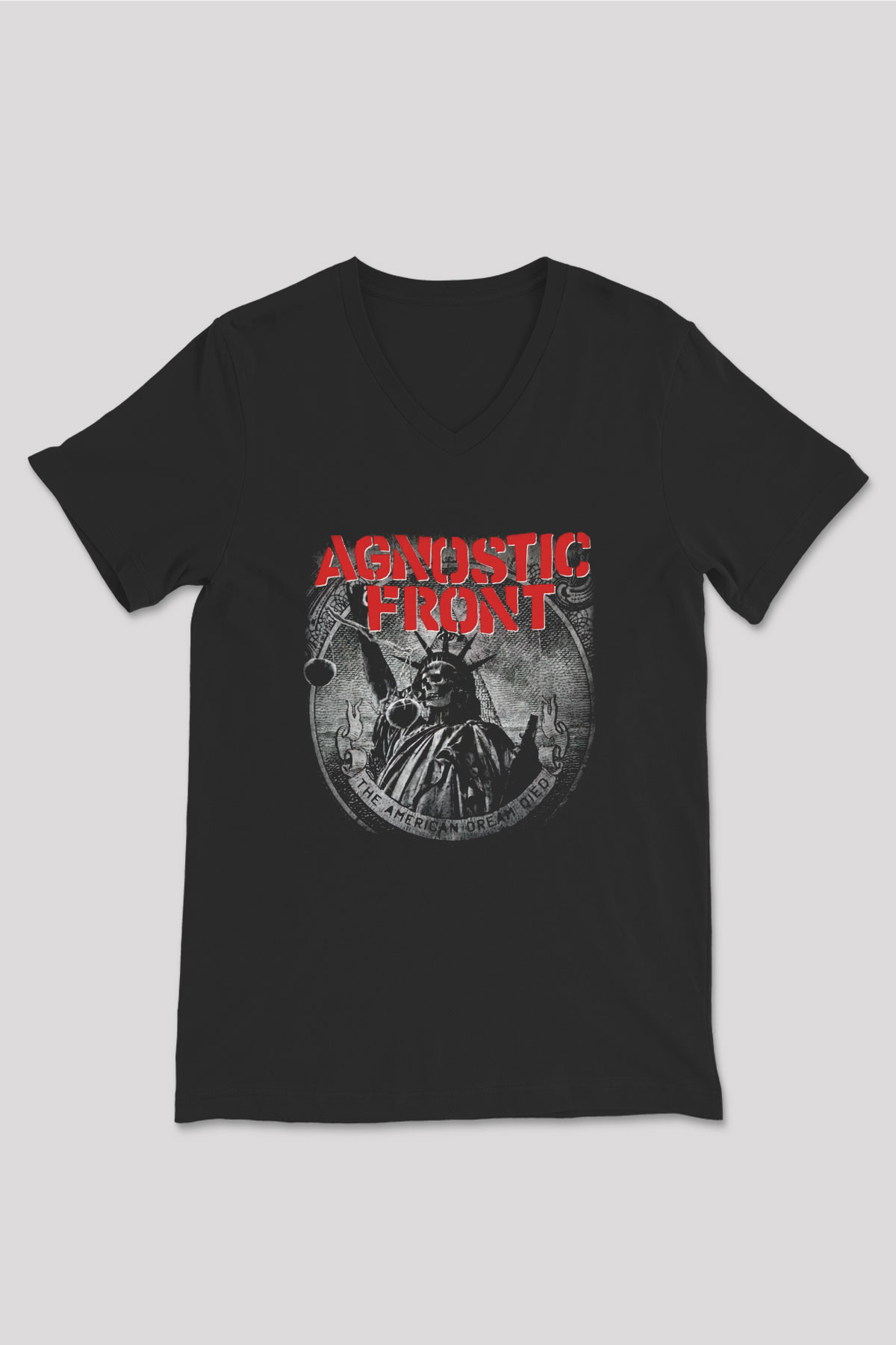 Agnostic Front Siyah Unisex V Yaka Tişört T-Shirt