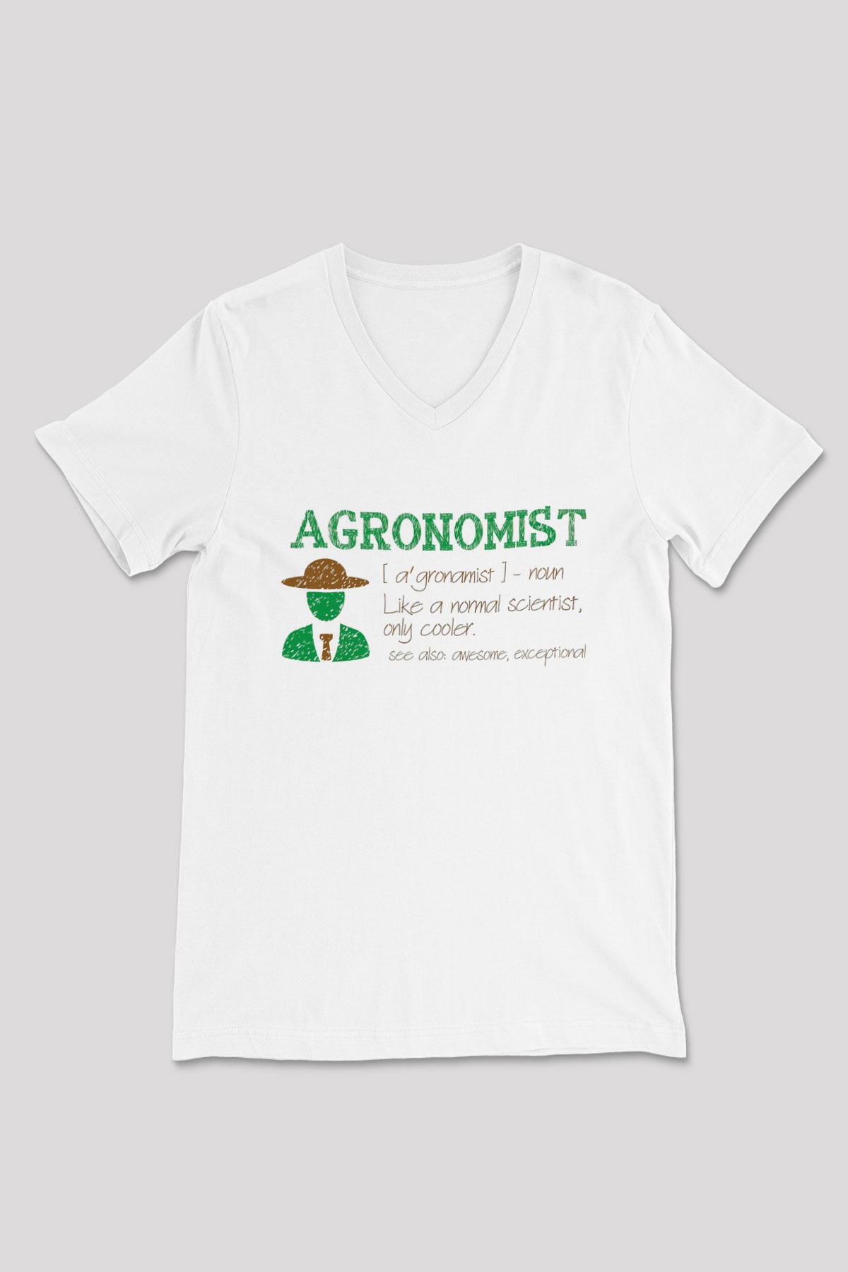 Agronomist Beyaz Unisex V Yaka Tişört
