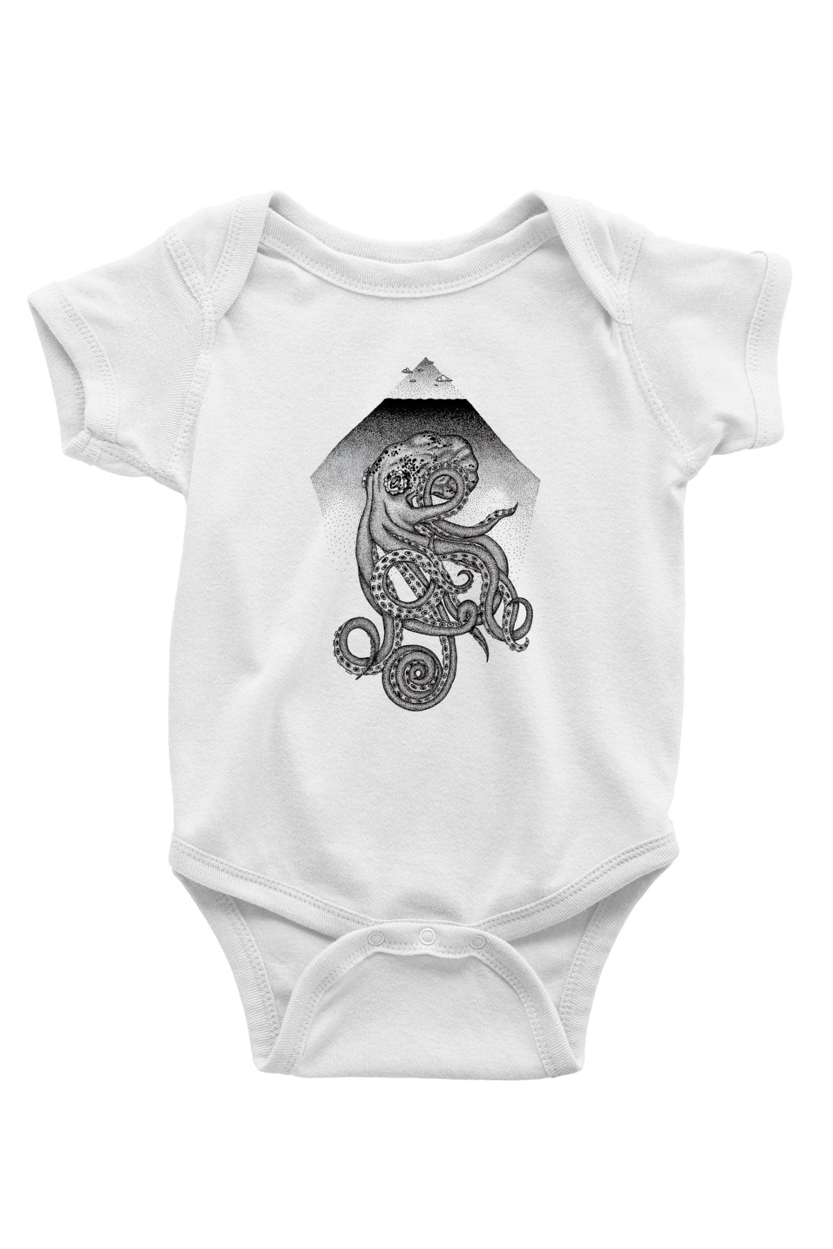 Ahtapot Baskılı Beyaz Unisex Bebek Body - Zıbın