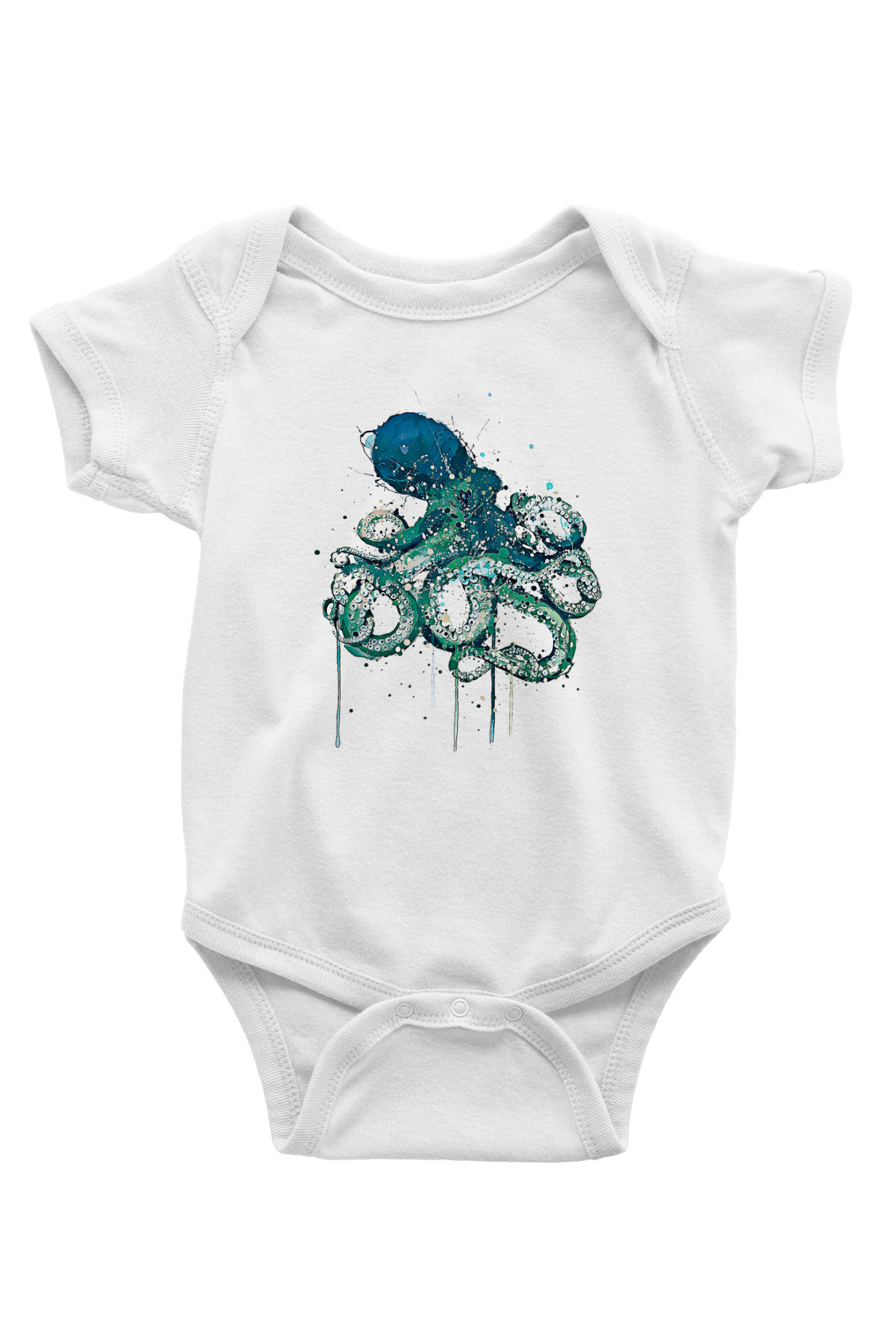 Ahtapot Baskılı Beyaz Unisex Bebek Body - Zıbın