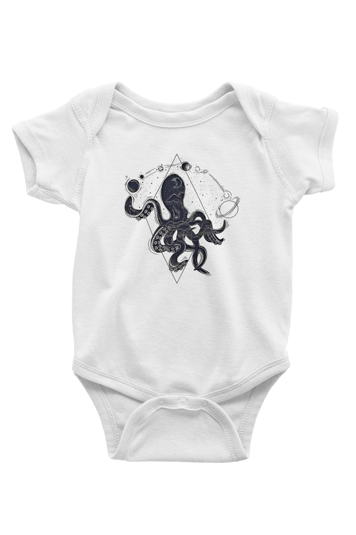 Ahtapot Baskılı Beyaz Unisex Bebek Body - Zıbın