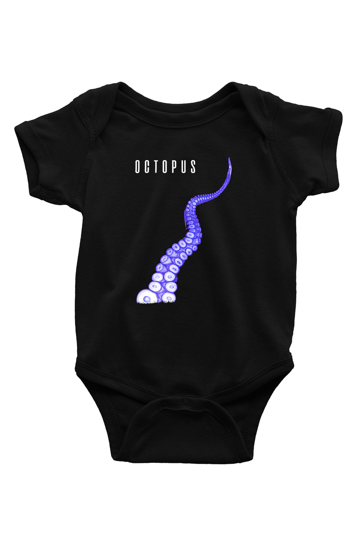 Ahtapot Baskılı Unisex Siyah Bebek Body - Zıbın