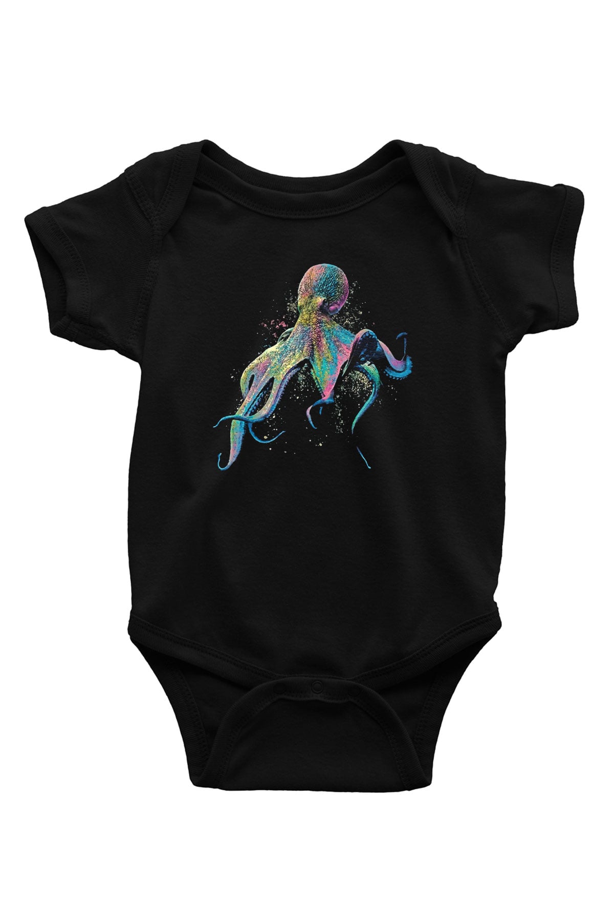Ahtapot Baskılı Unisex Siyah Bebek Body - Zıbın