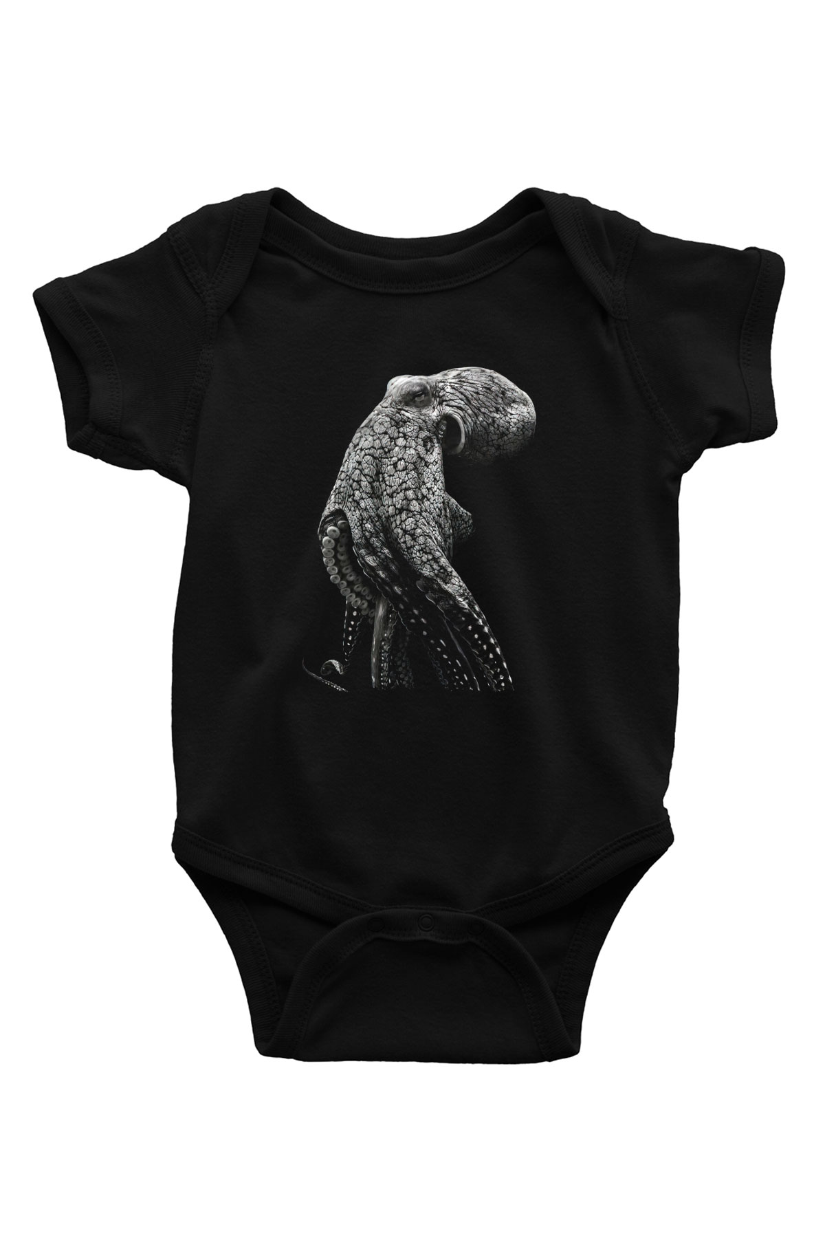 Ahtapot Baskılı Unisex Siyah Bebek Body - Zıbın