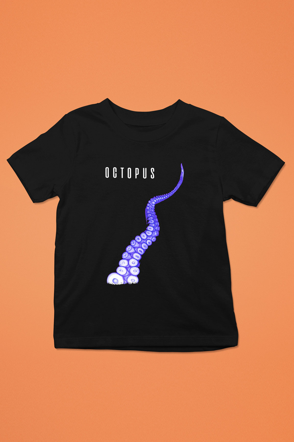 Ahtapot Baskılı Unisex Siyah Çocuk Tişört - Tshirt