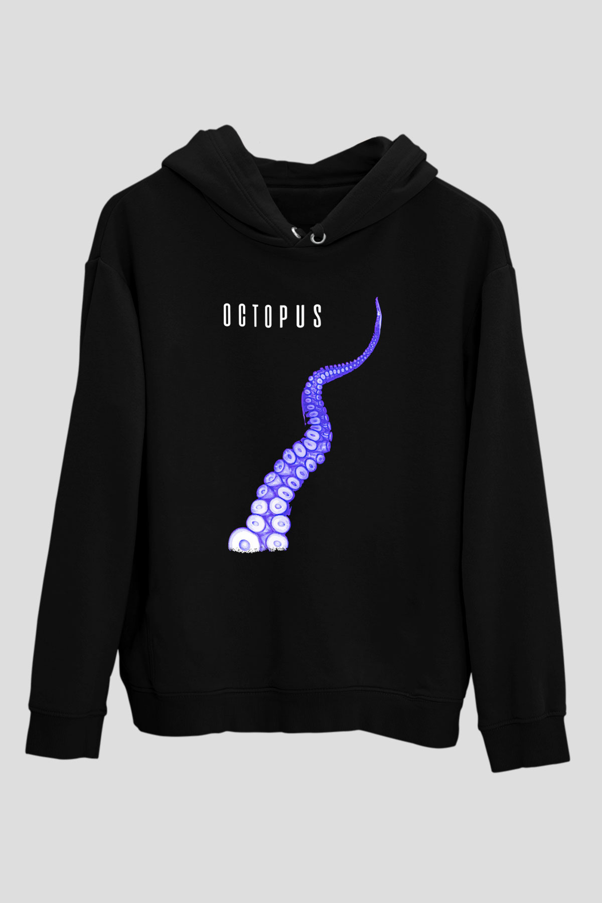 Ahtapot Baskılı Unisex Siyah Hoodie