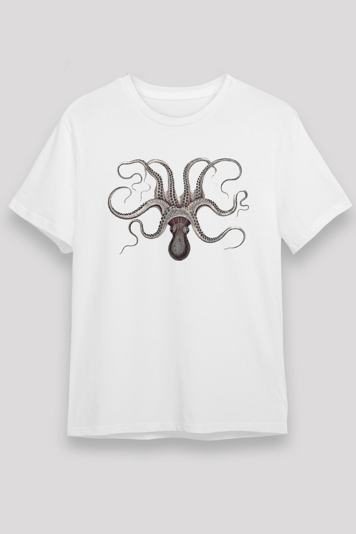 Ahtapot Unisex Baskılı Beyaz Tişört - Tshirt