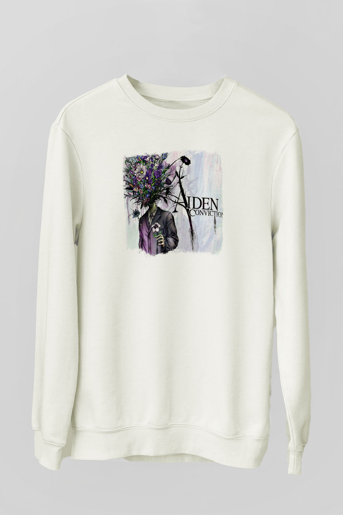 Aiden Baskılı Unisex Beyaz Sweatshirt