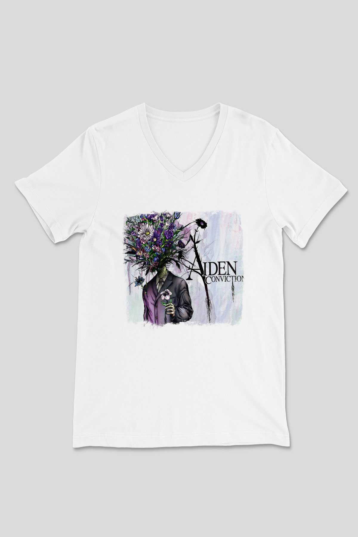 Aiden Baskılı Unisex Beyaz V Yaka Tişört