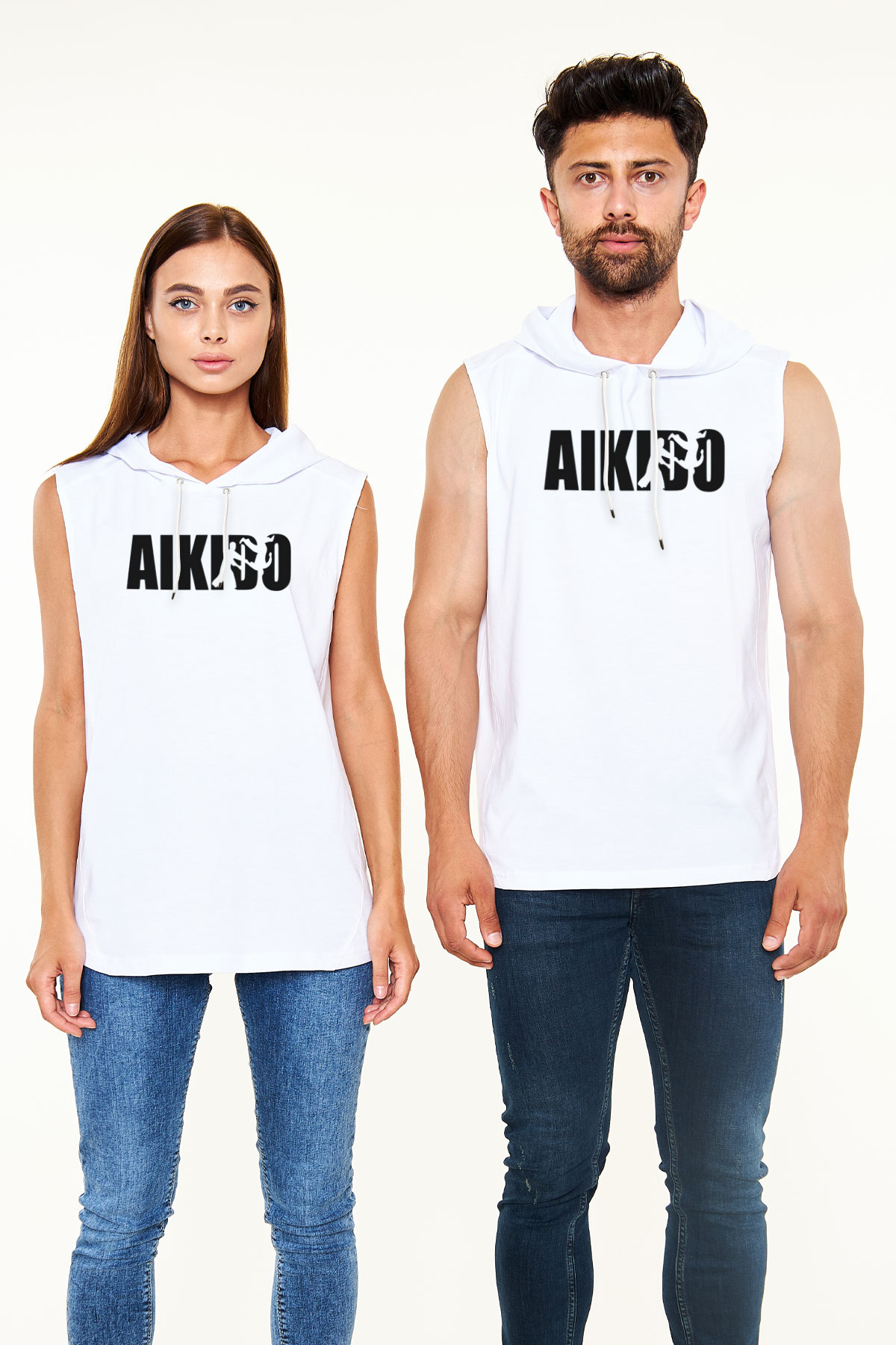 Aikido Beyaz Unisex Kapüşonlu Kolsuz Tişört