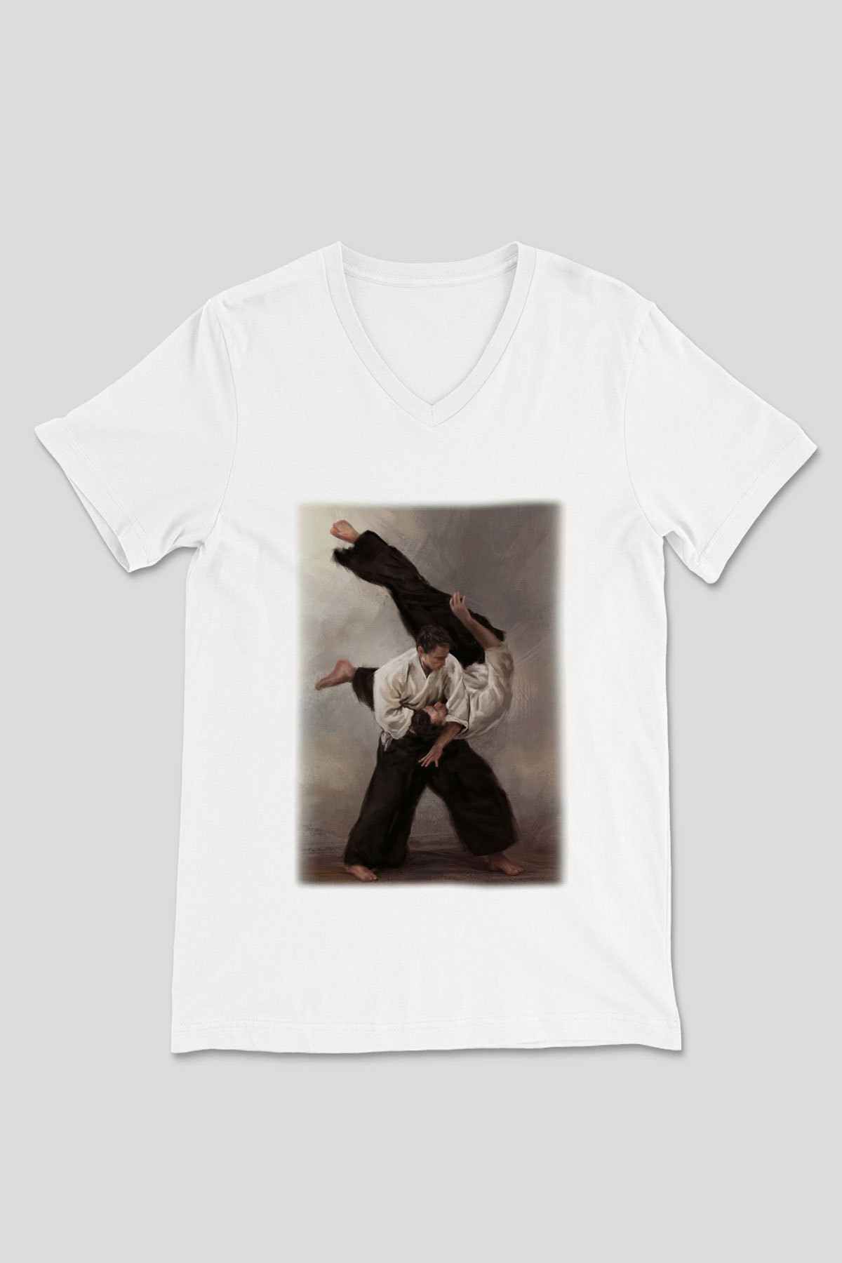 Aikido Beyaz Unisex V Yaka Tişört T-Shirt