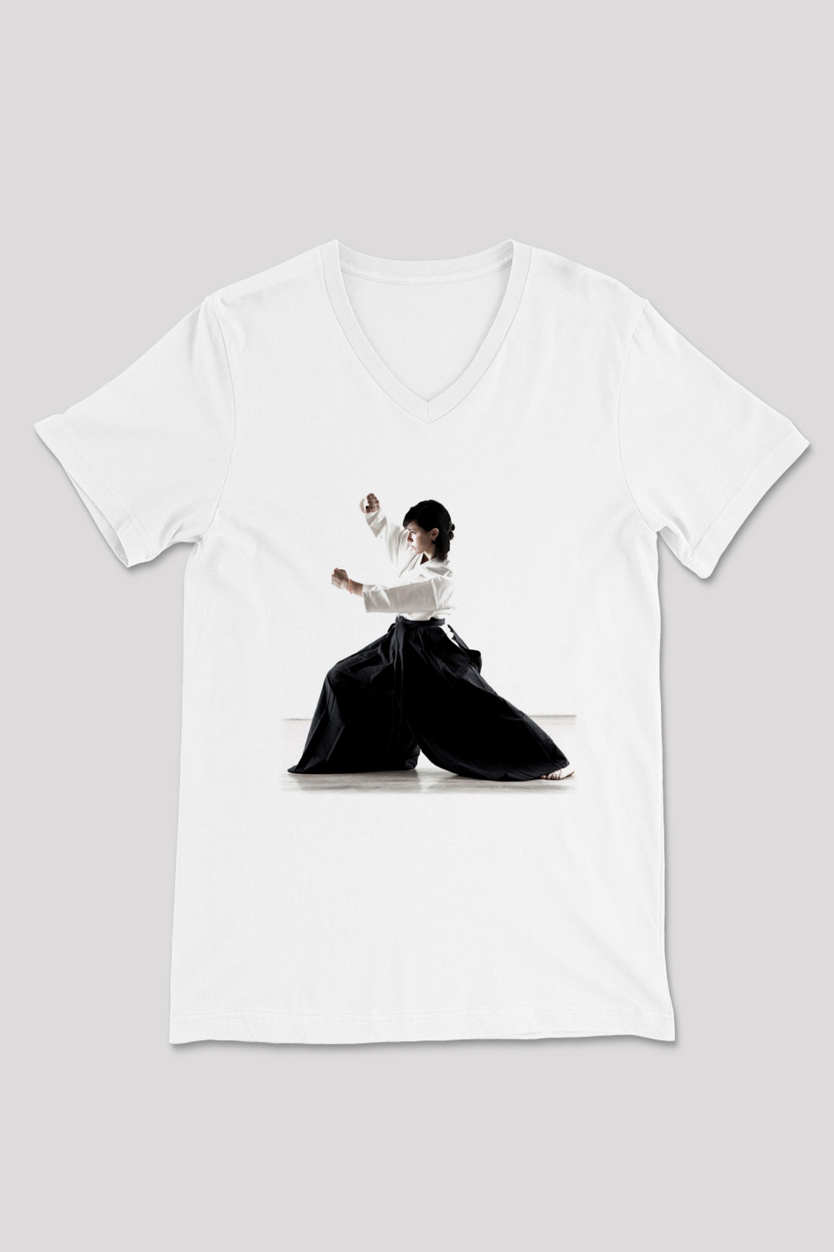 Aikido Beyaz Unisex V Yaka Tişört T-Shirt
