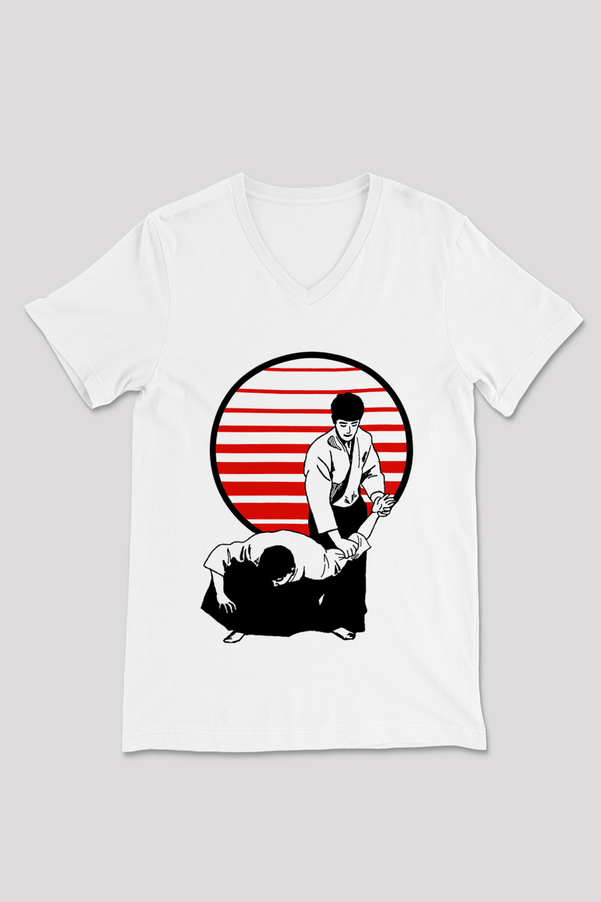 Aikido Beyaz Unisex V Yaka Tişört T-Shirt