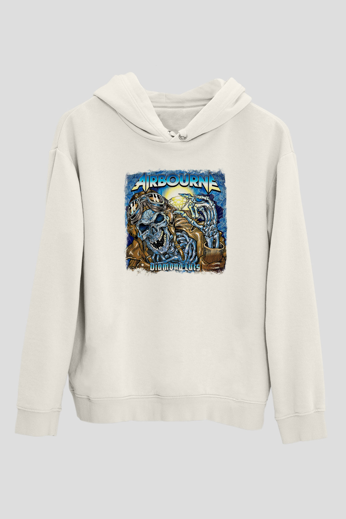 Airbourne Baskılı Unisex Beyaz Hoodie