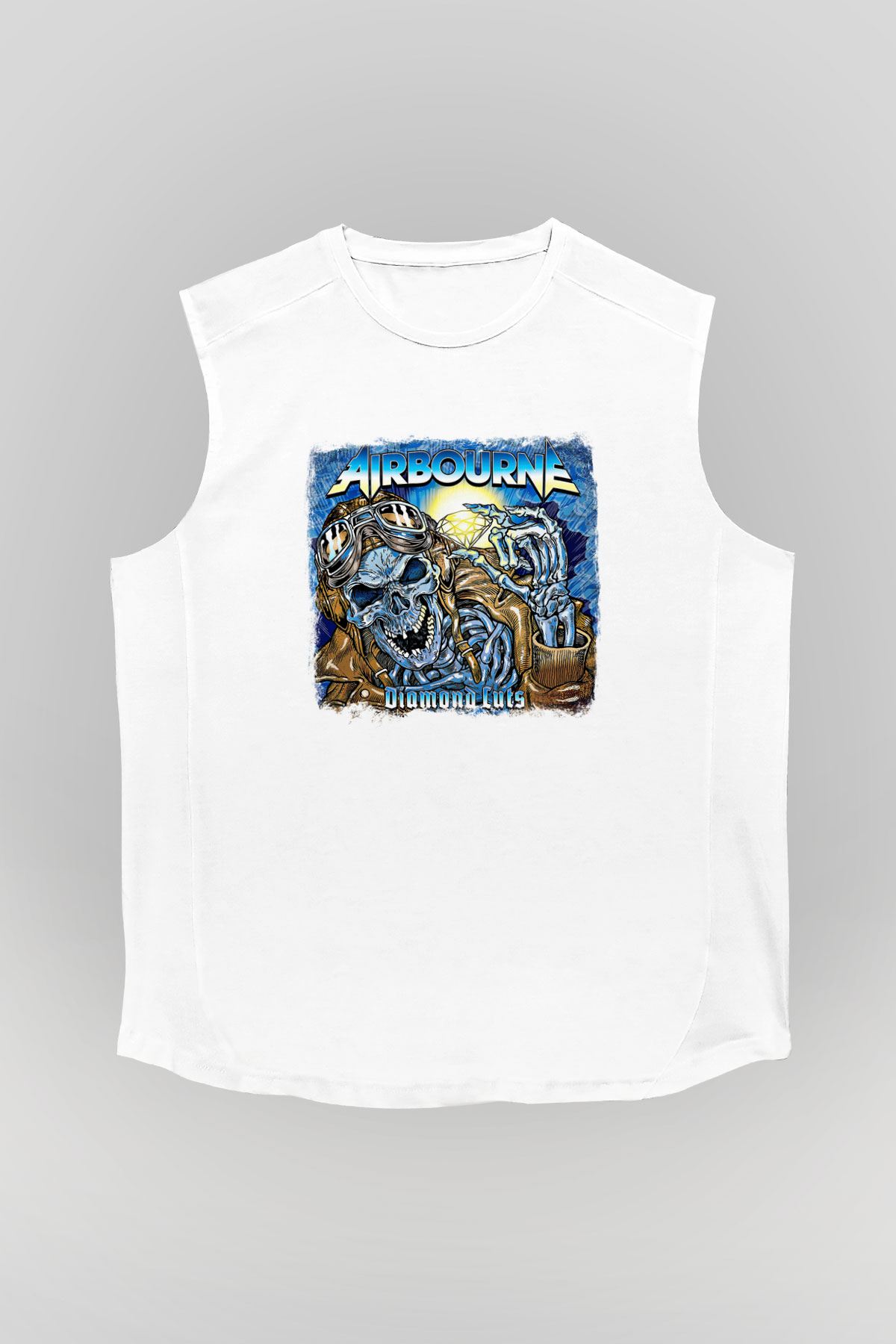 Airbourne Baskılı Unisex Beyaz Kolsuz Tişört