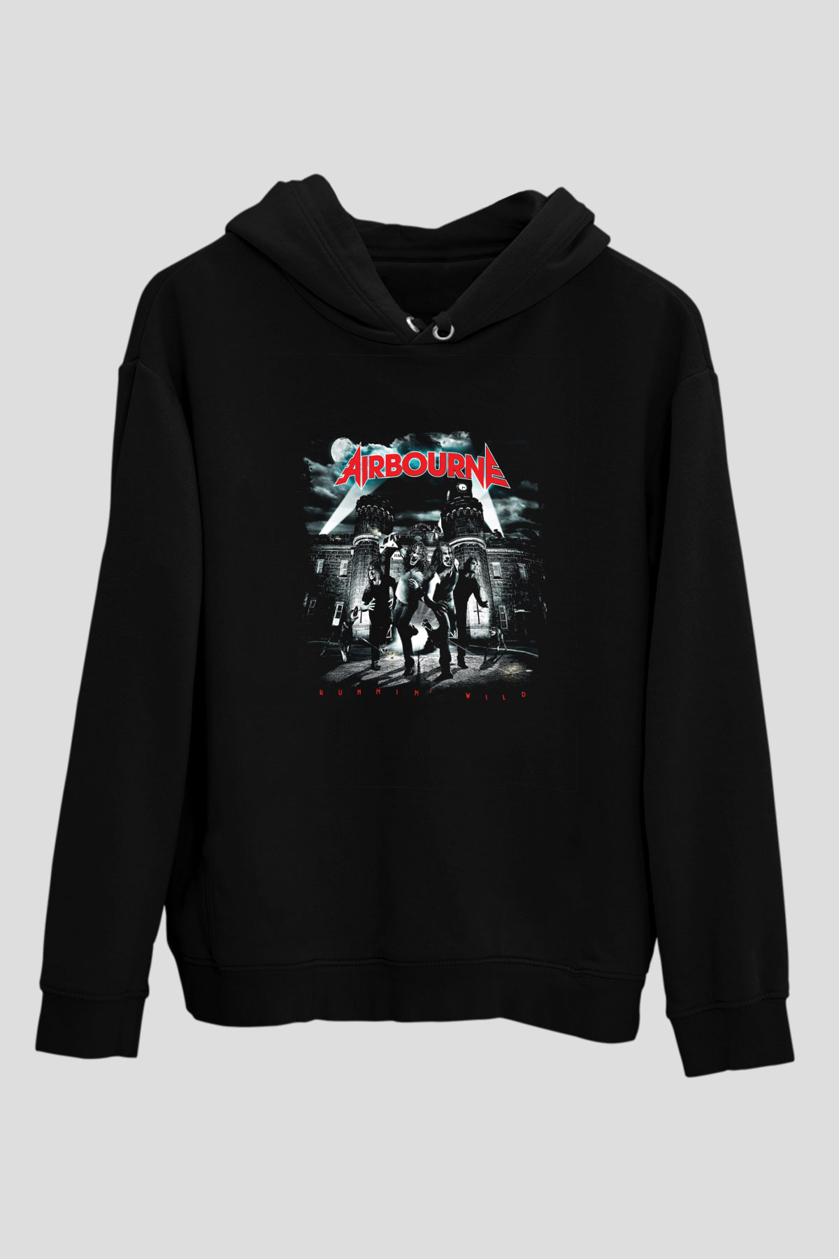 Airbourne Baskılı Unisex Siyah Hoodie
