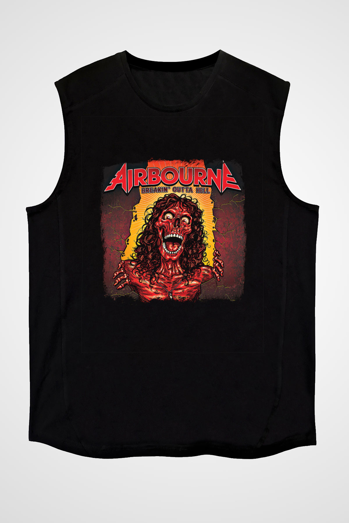 Airbourne Baskılı Unisex Siyah Kolsuz Tişört