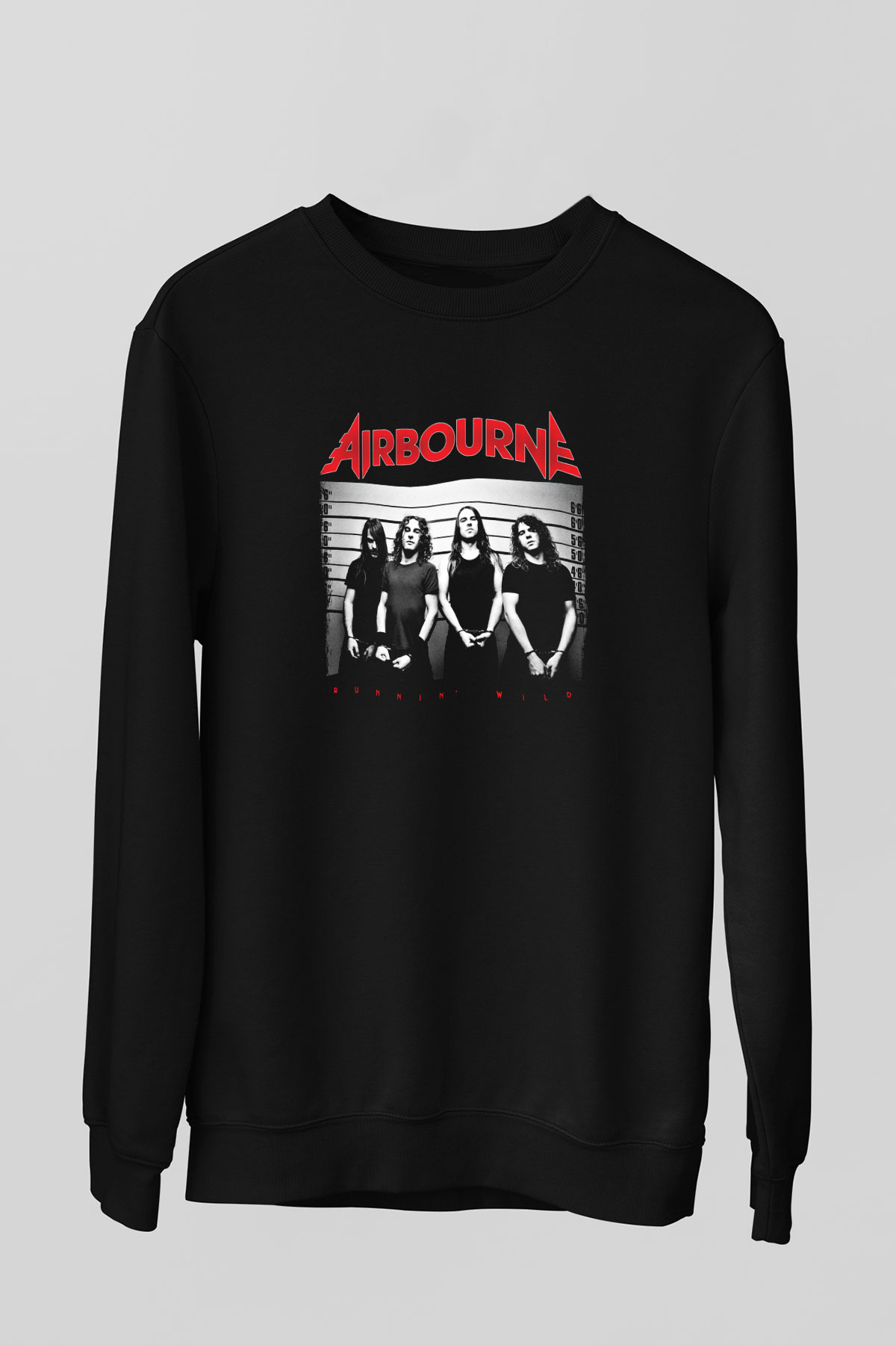 Airbourne Baskılı Unisex Siyah Sweatshirt