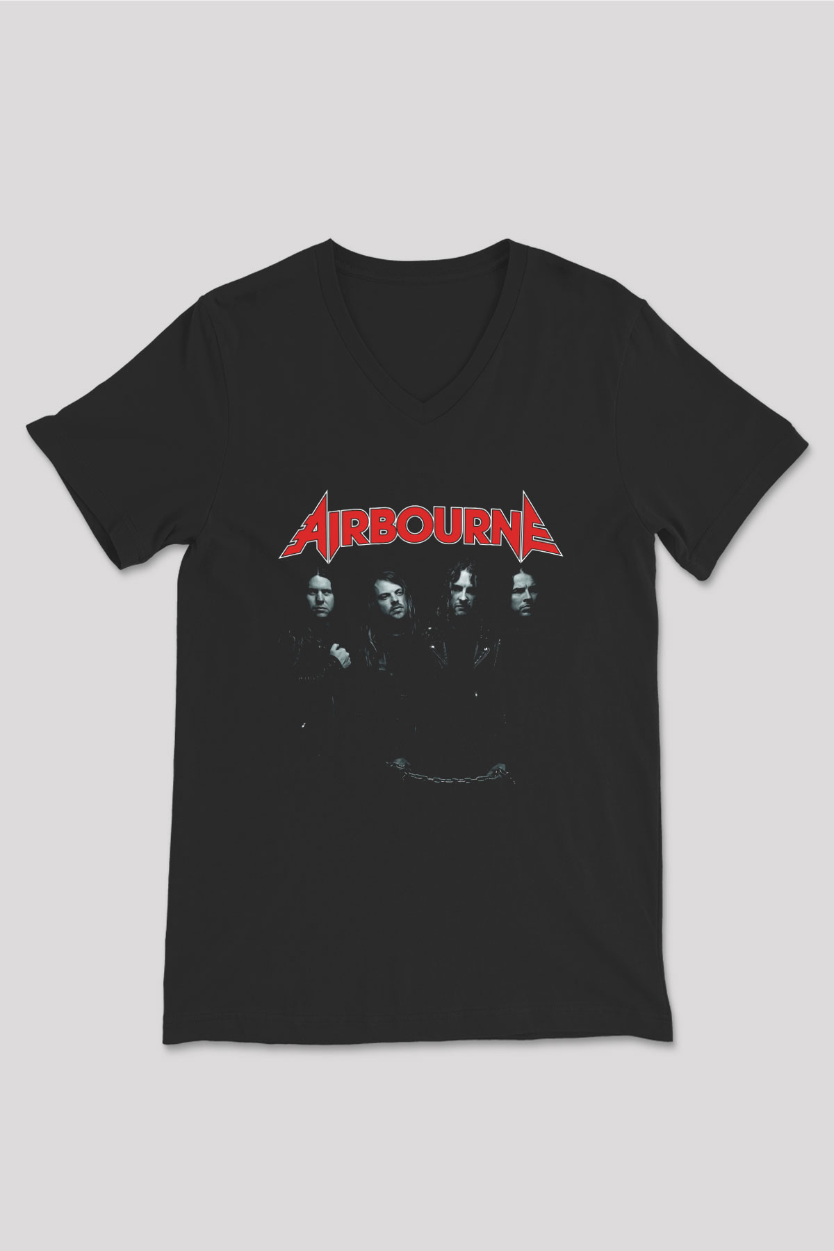 Airbourne Siyah Unisex V Yaka Tişört