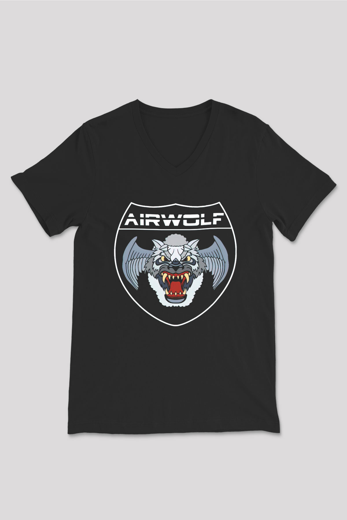 Airwolf Siyah Unisex  V Yaka Tişört
