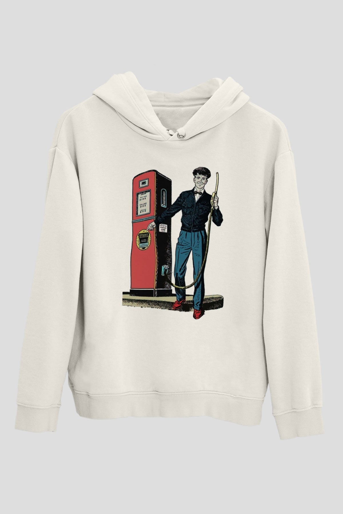 Akaryakıt Beyaz Unisex Kapüşonlu Sweatshirt