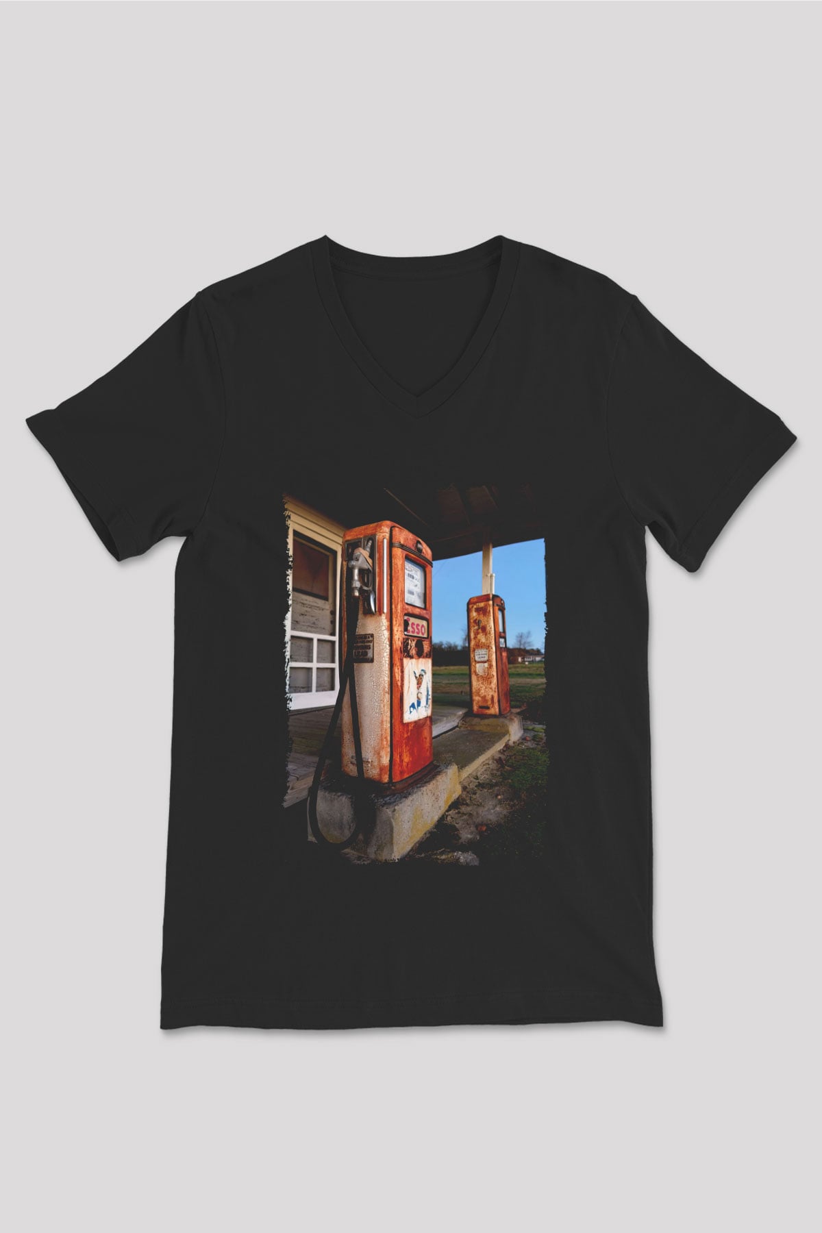 Akaryakıt Siyah Unisex V Yaka Tişört