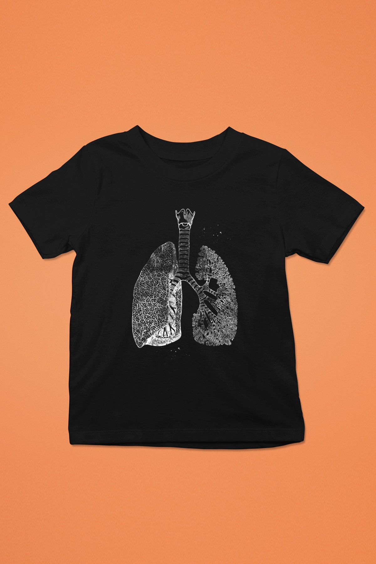 Akciğerler Baskılı Unisex Siyah Çocuk Tişörtü - Tshirt