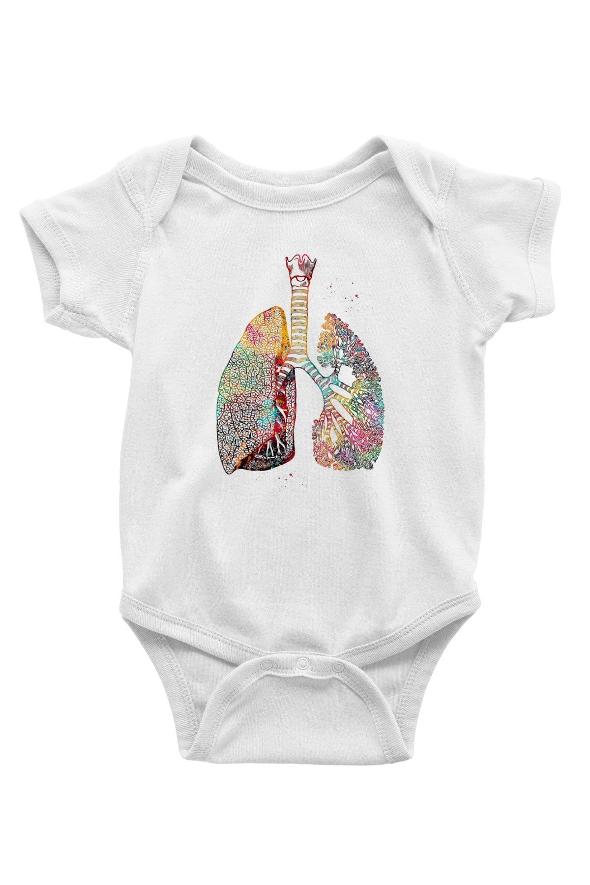 Akciğerler Renkli Baskılı Beyaz Bebek Body - Zıbın