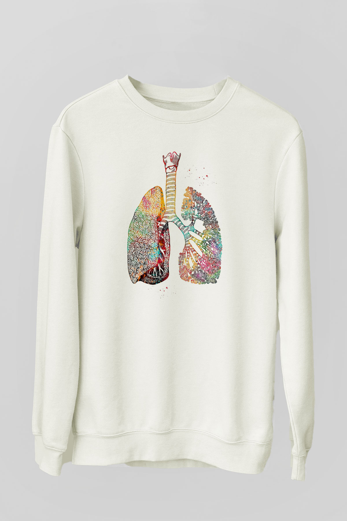 Akciğerler Renkli Baskılı Unisex Ekru Sweatshirt