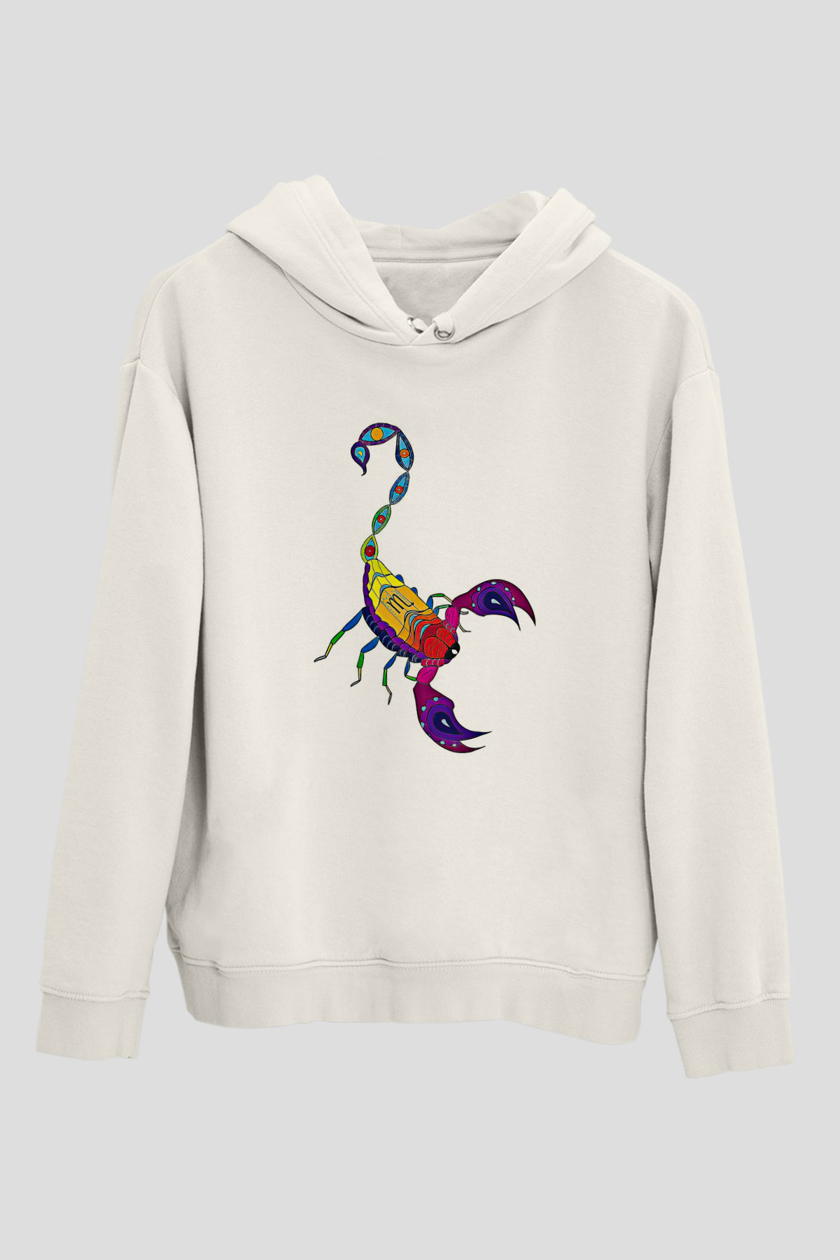 Akrep Burcu Baskılı Beyaz Unisex Hoodie
