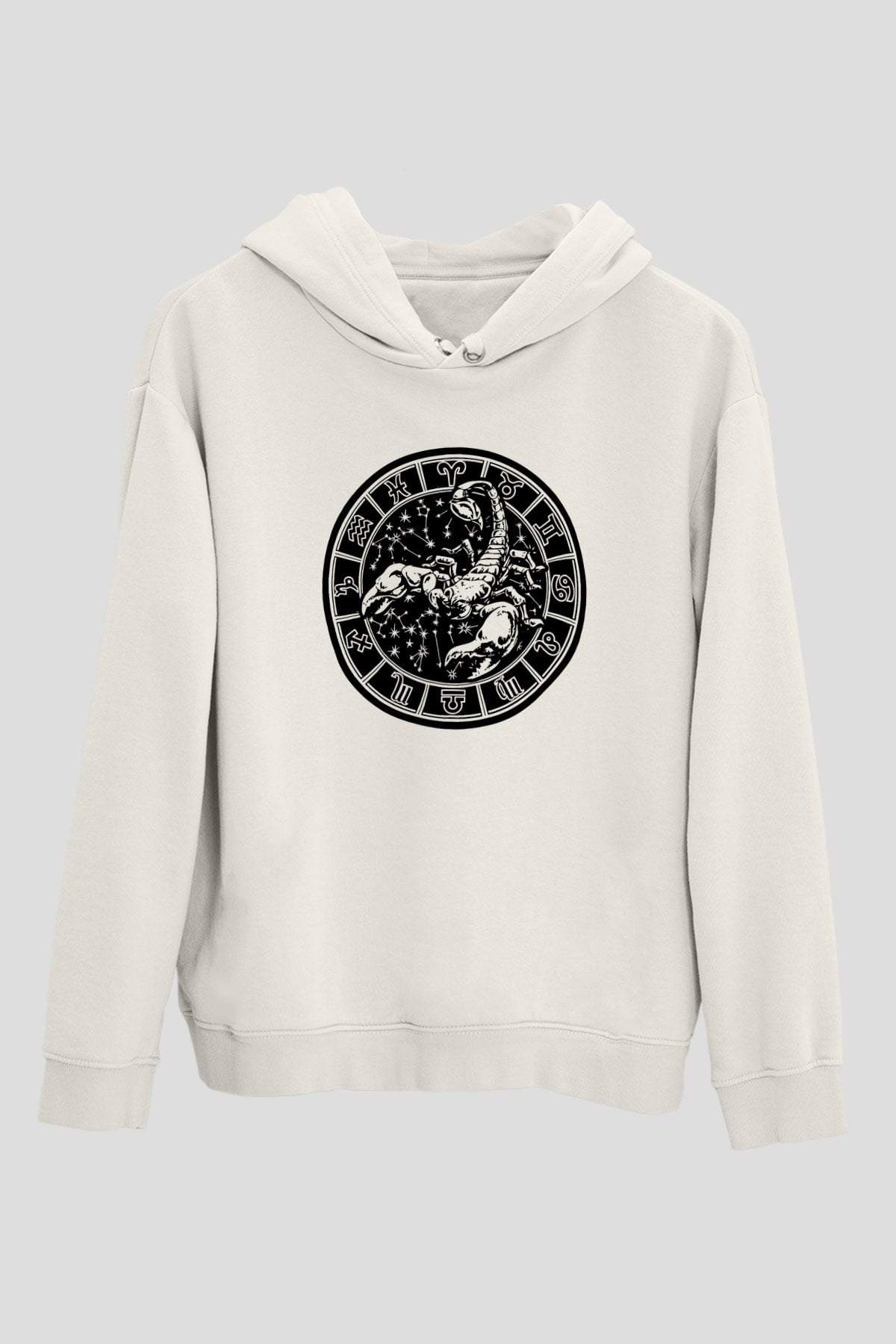 Akrep Burcu Baskılı Beyaz Unisex Hoodie