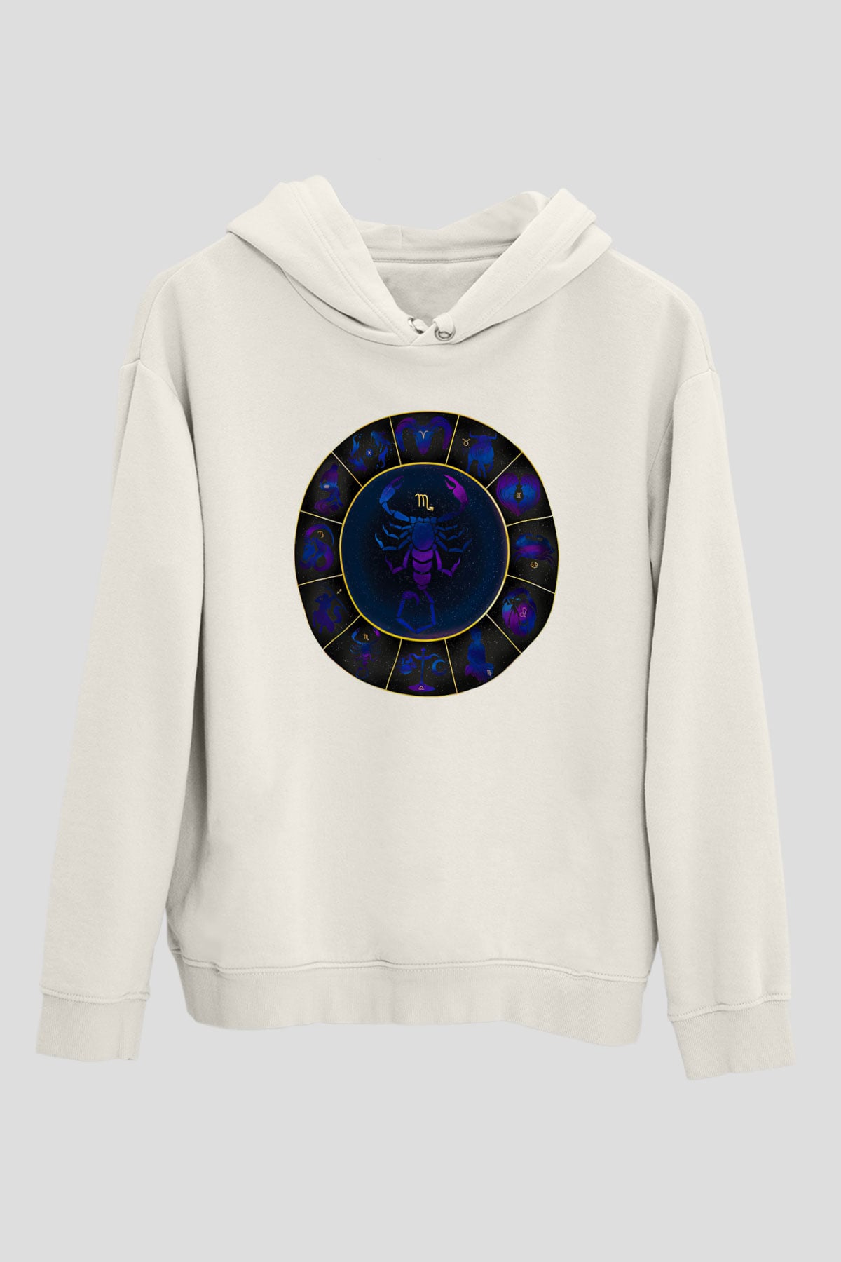 Akrep Burcu Baskılı Beyaz Unisex Hoodie