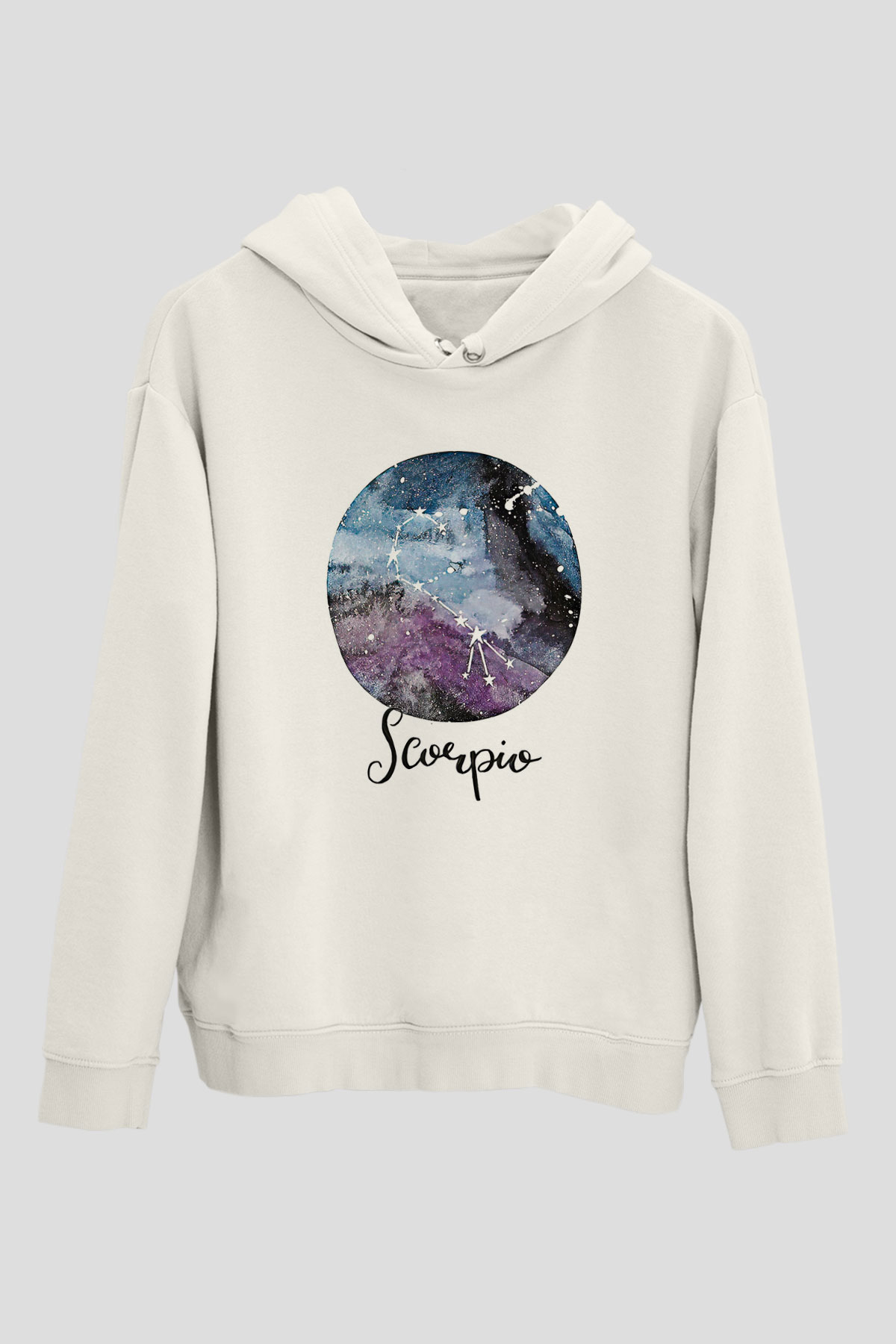 Akrep Burcu Baskılı Beyaz Unisex Hoodie