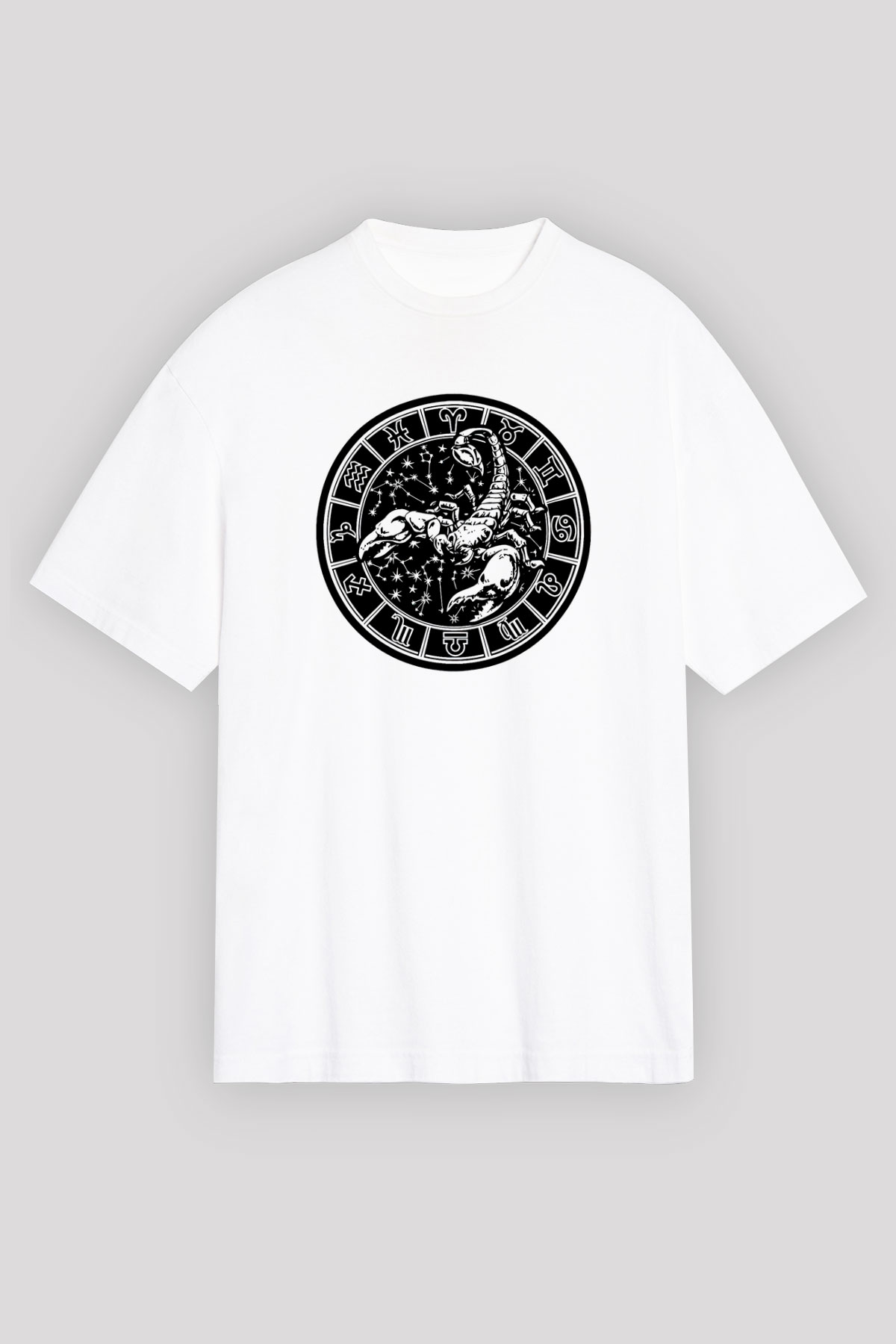 Akrep Burcu Baskılı Beyaz Unisex Oversize Tişört - Tshirt