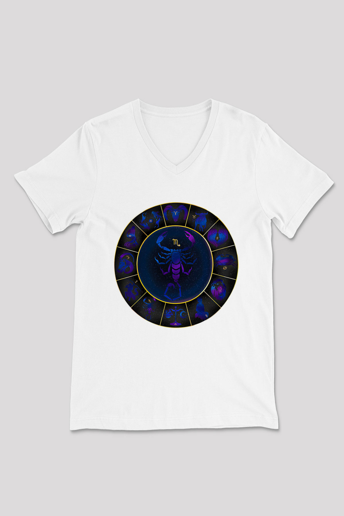 Akrep Burcu Baskılı Beyaz Unisex V Yaka Tişört - Tshirt