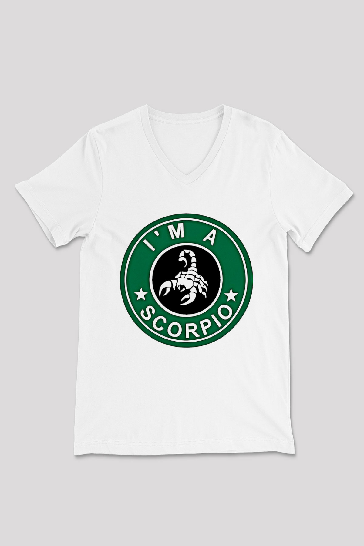 Akrep Burcu Baskılı Beyaz Unisex V Yaka Tişört - Tshirt