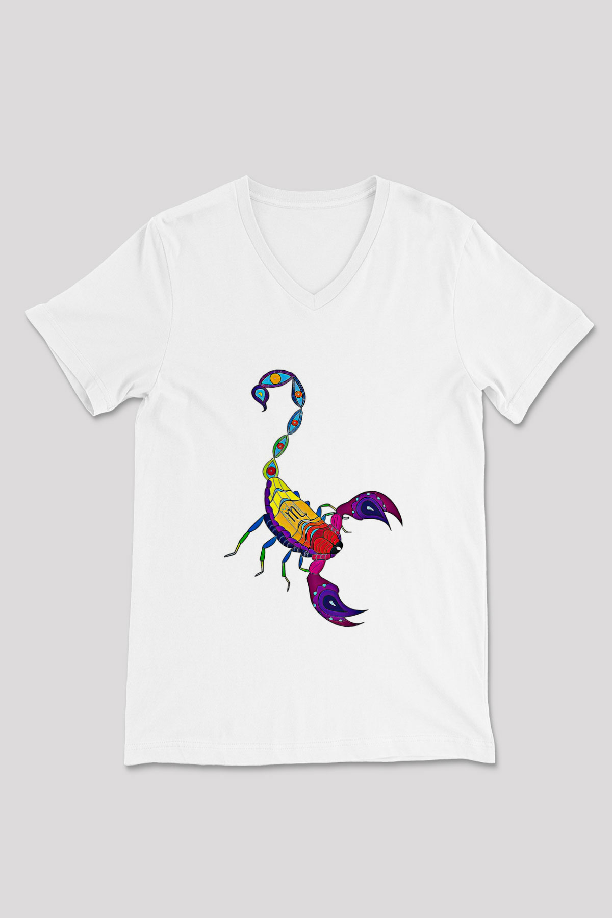 Akrep Burcu Baskılı Beyaz Unisex V Yaka Tişört - Tshirt