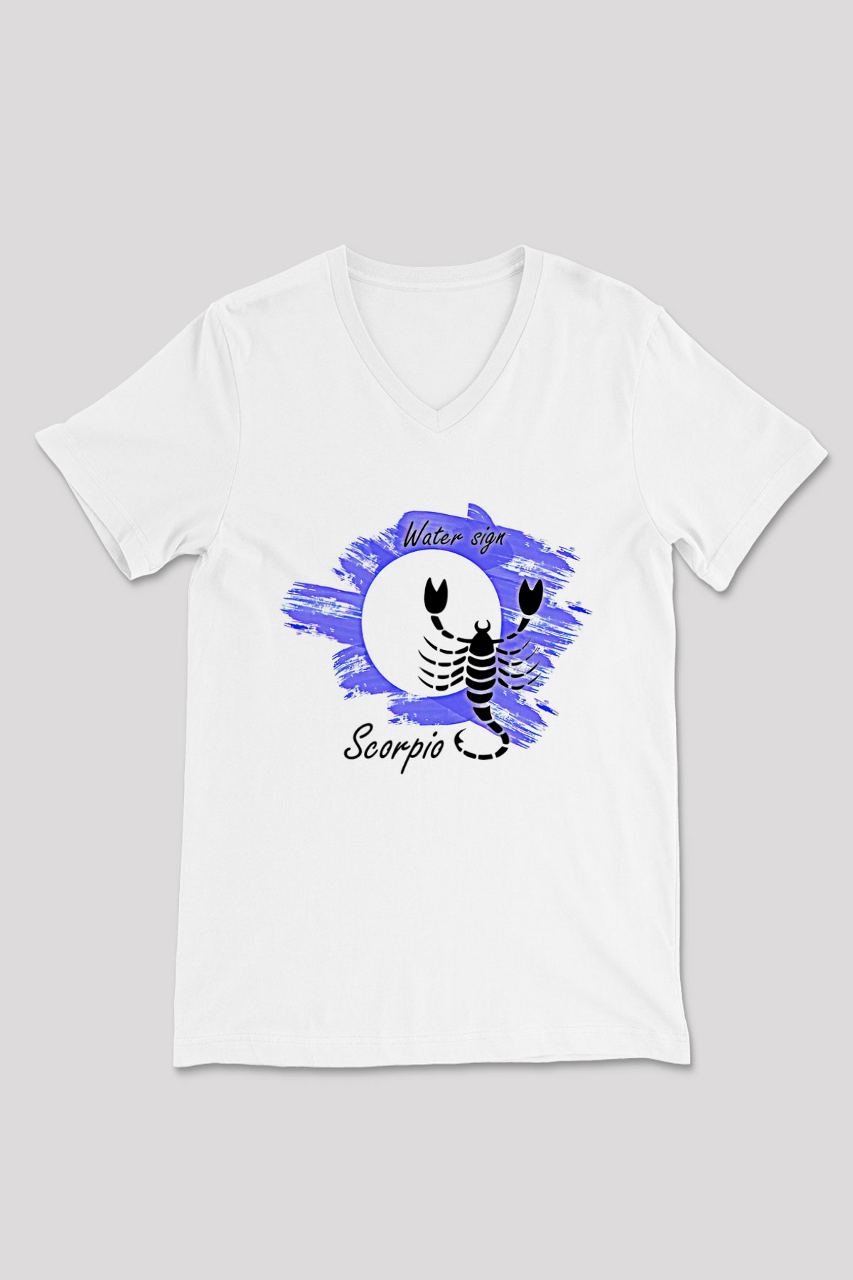 Akrep Burcu Baskılı Beyaz Unisex V Yaka Tişört - Tshirt