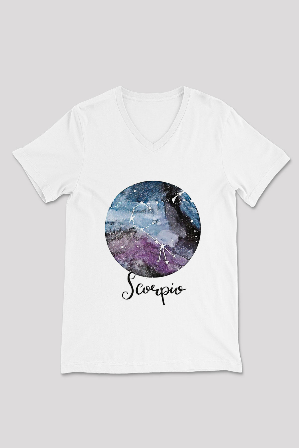 Akrep Burcu Baskılı Beyaz Unisex V Yaka Tişört - Tshirt