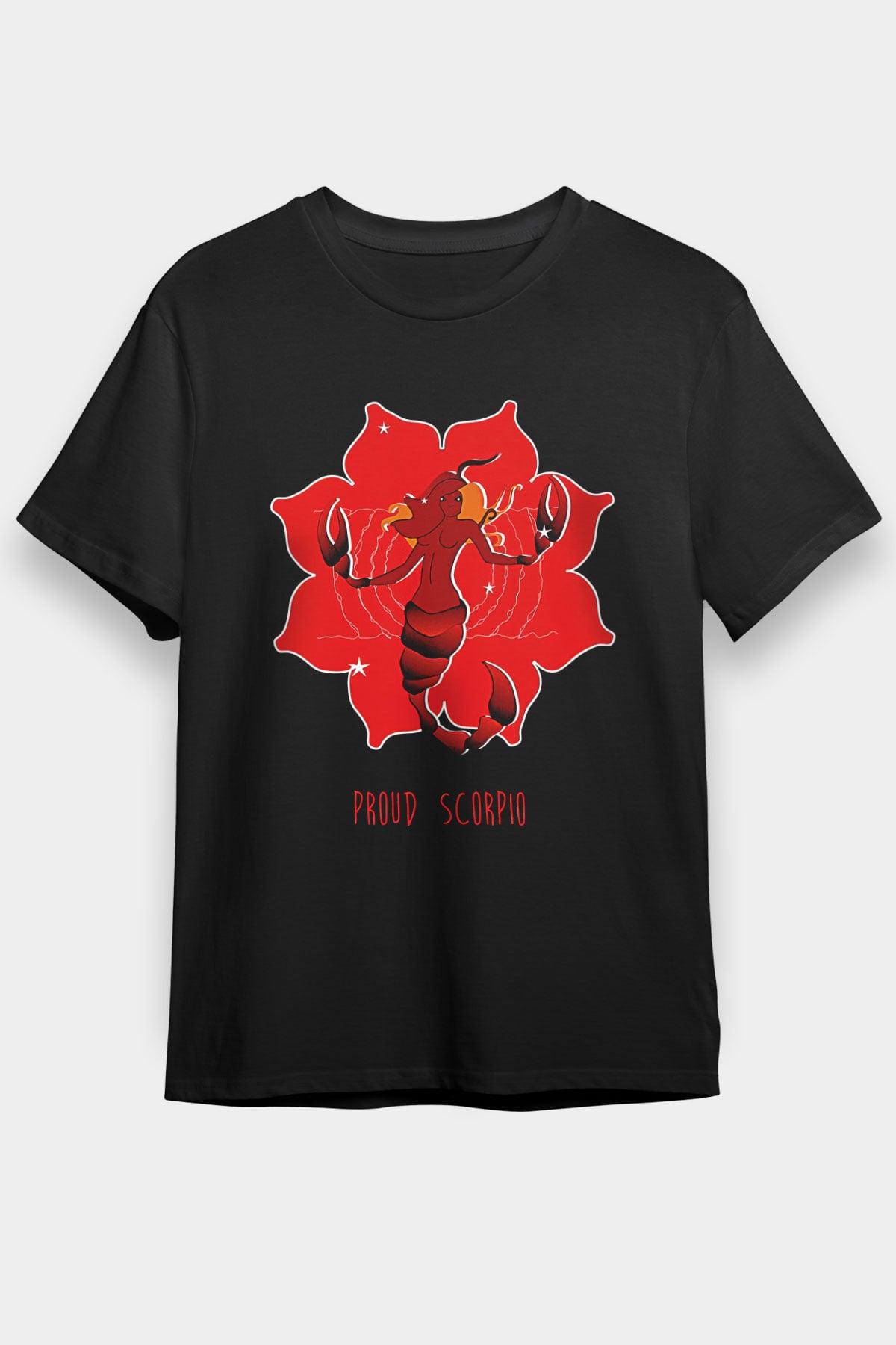 Akrep Burcu Baskılı Unisex Siyah Tişört - Tshirt