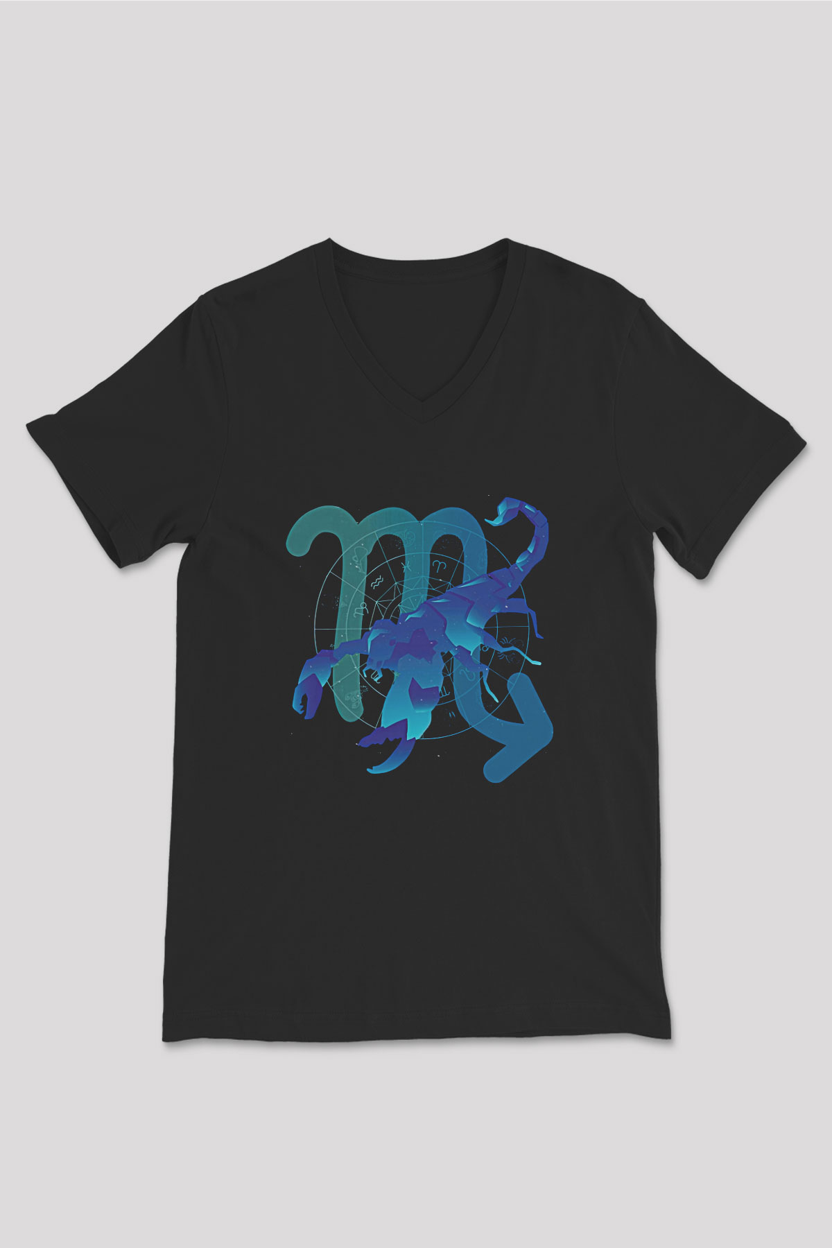 Akrep Burcu Baskılı Unisex Siyah V Yaka Tişört - Tshirt