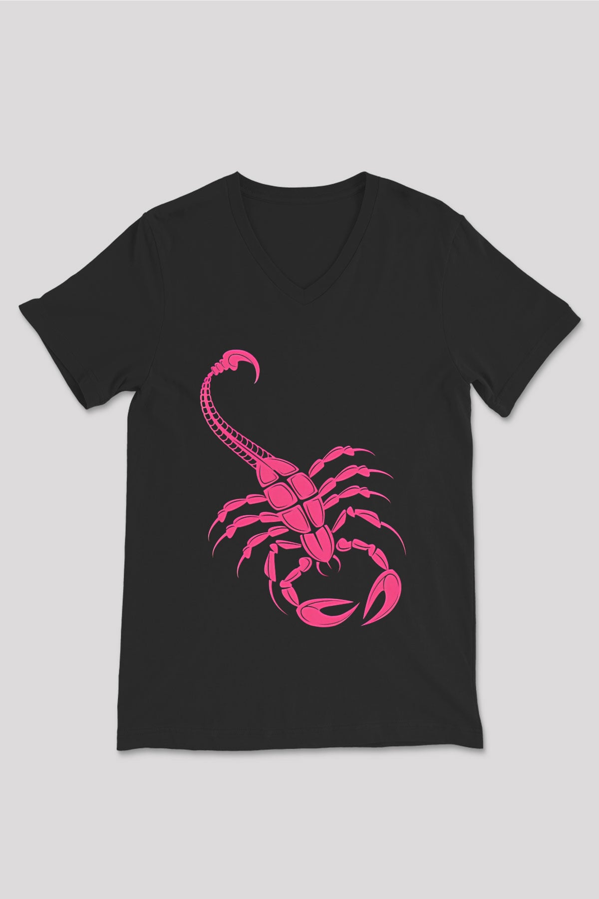 Akrep Burcu Baskılı Unisex Siyah V Yaka Tişört - Tshirt