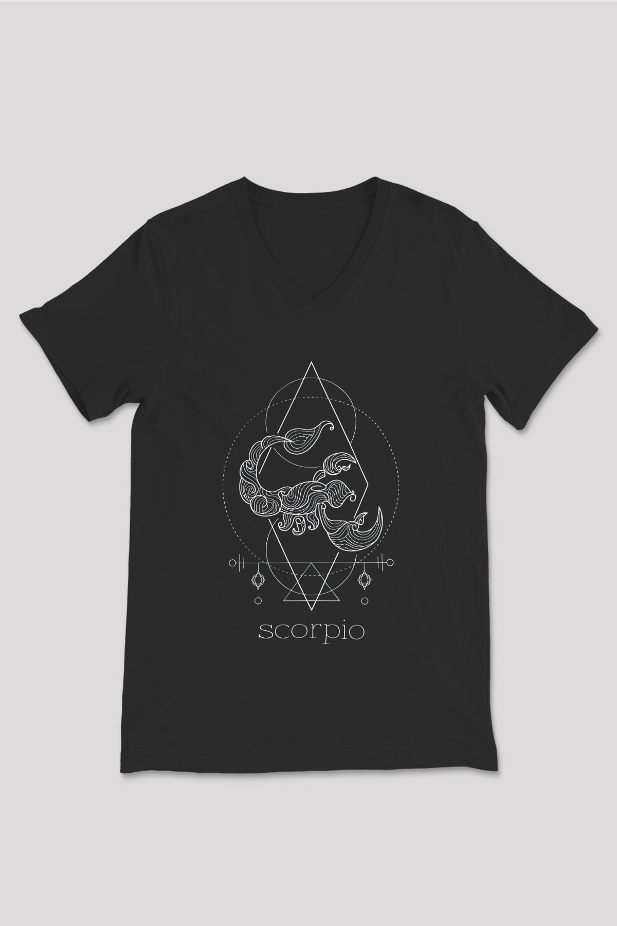 Akrep Burcu Baskılı Unisex Siyah V Yaka Tişört - Tshirt