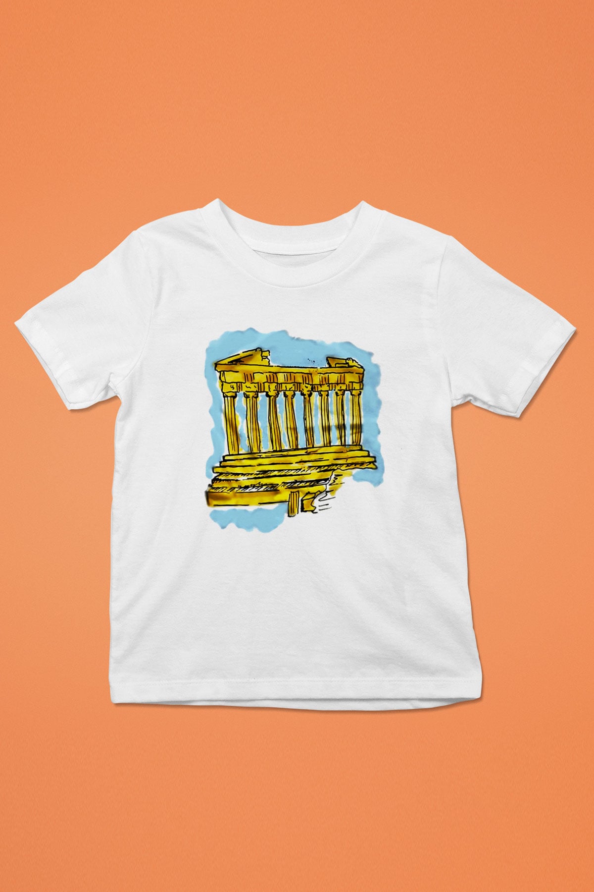 Akropolis Baskılı Beyaz Unisex Çocuk Tişört