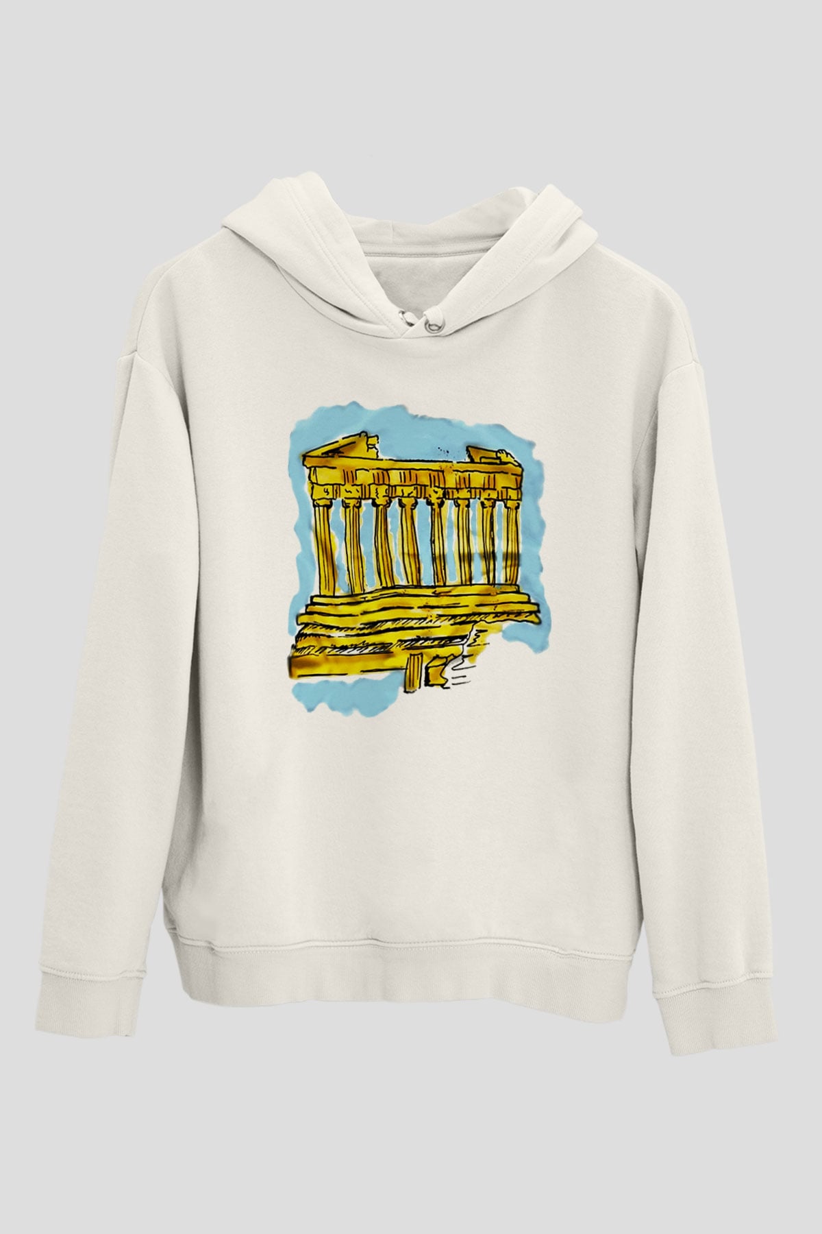 Akropolis Beyaz Unisex Kapşonlu Sweatshirt