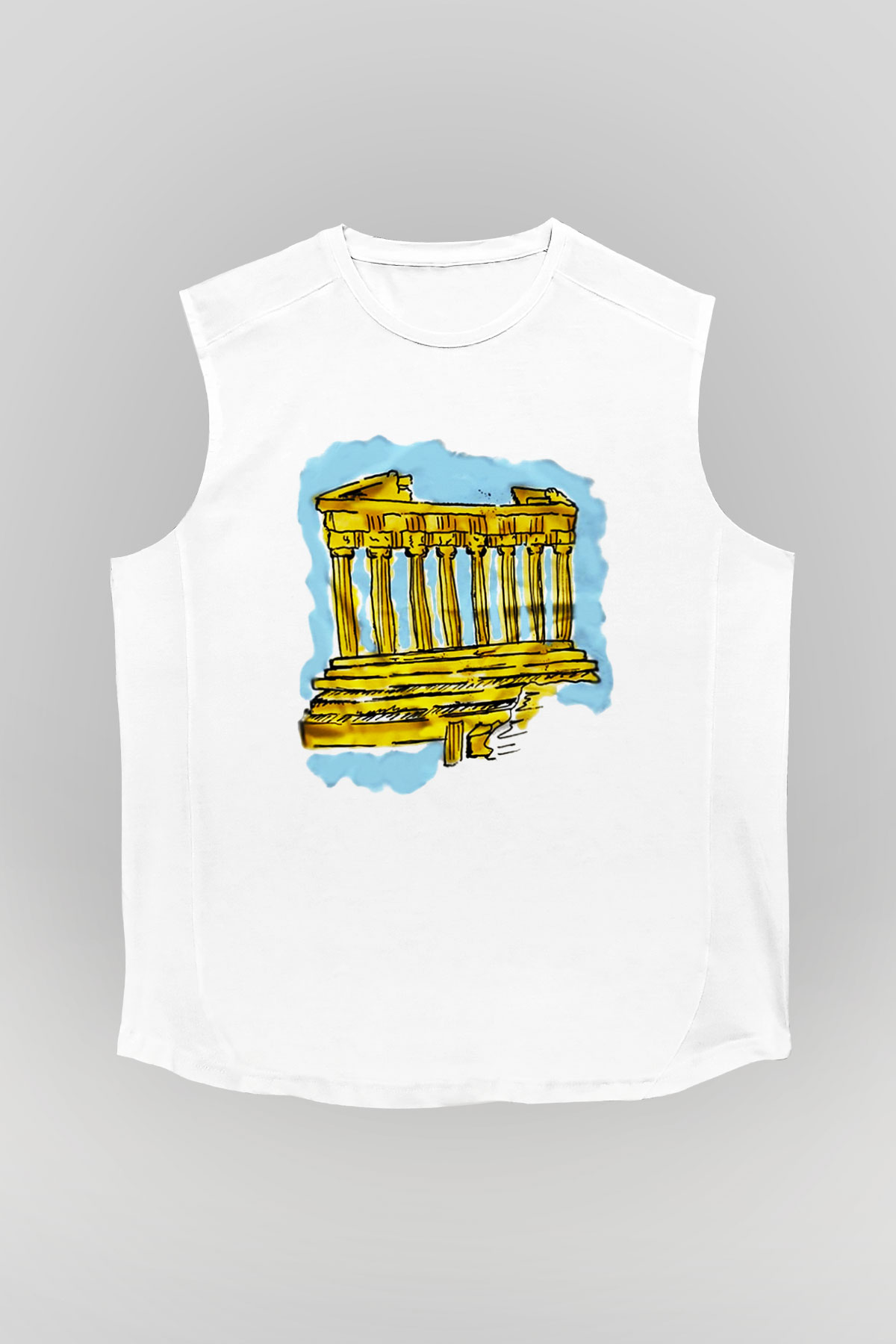 Akropolis Beyaz Unisex Kolsuz Tişört