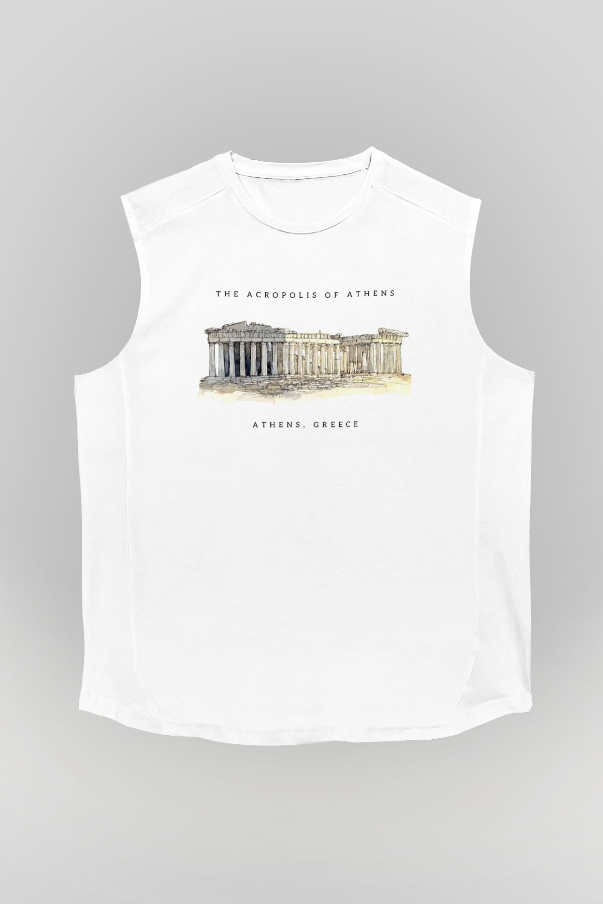 Akropolis Beyaz Unisex Kolsuz Tişört